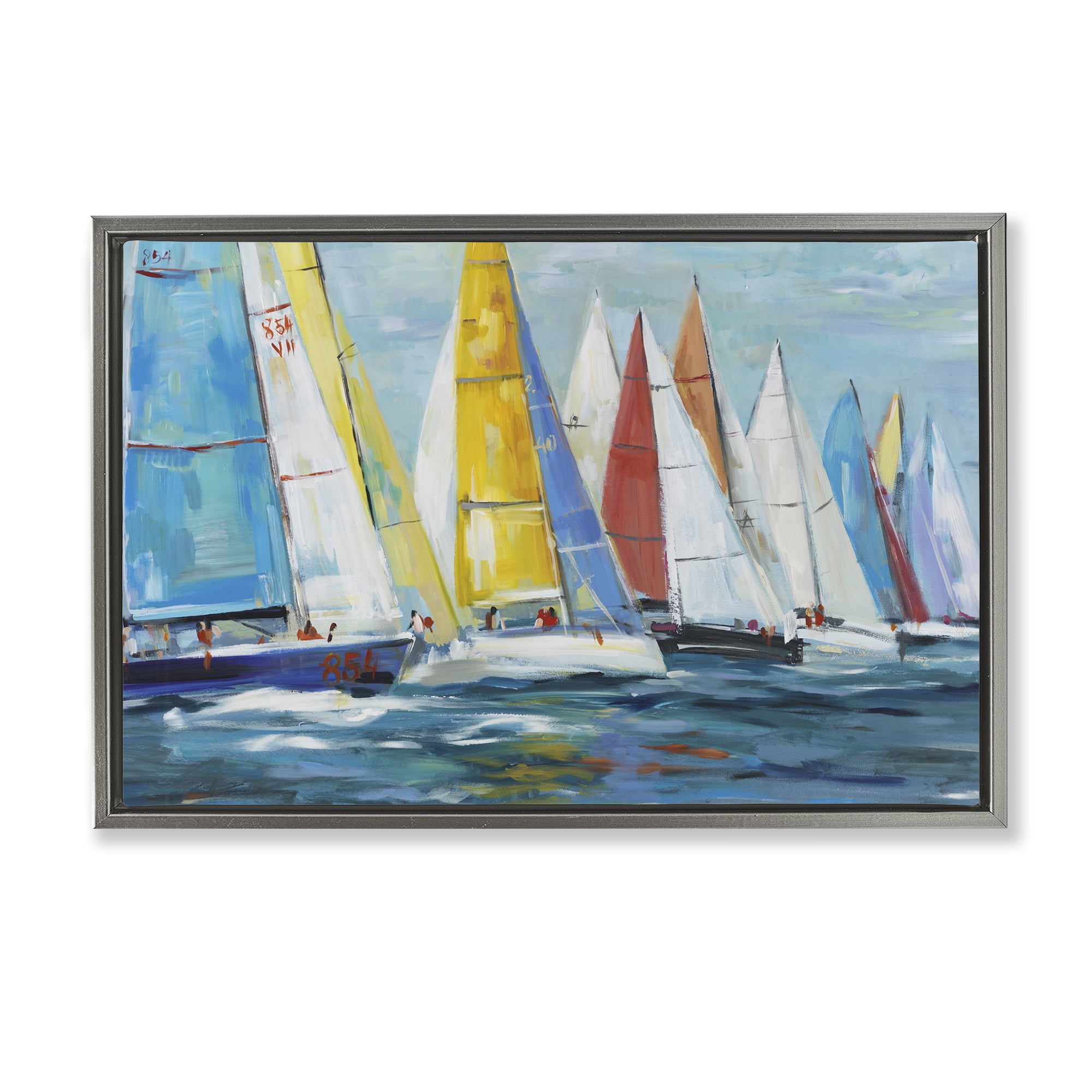 Stupell Industries Colorful Sails Coastal Scene Gray Framed Floater Canvas Wall Art, design by Lorenzo Collective