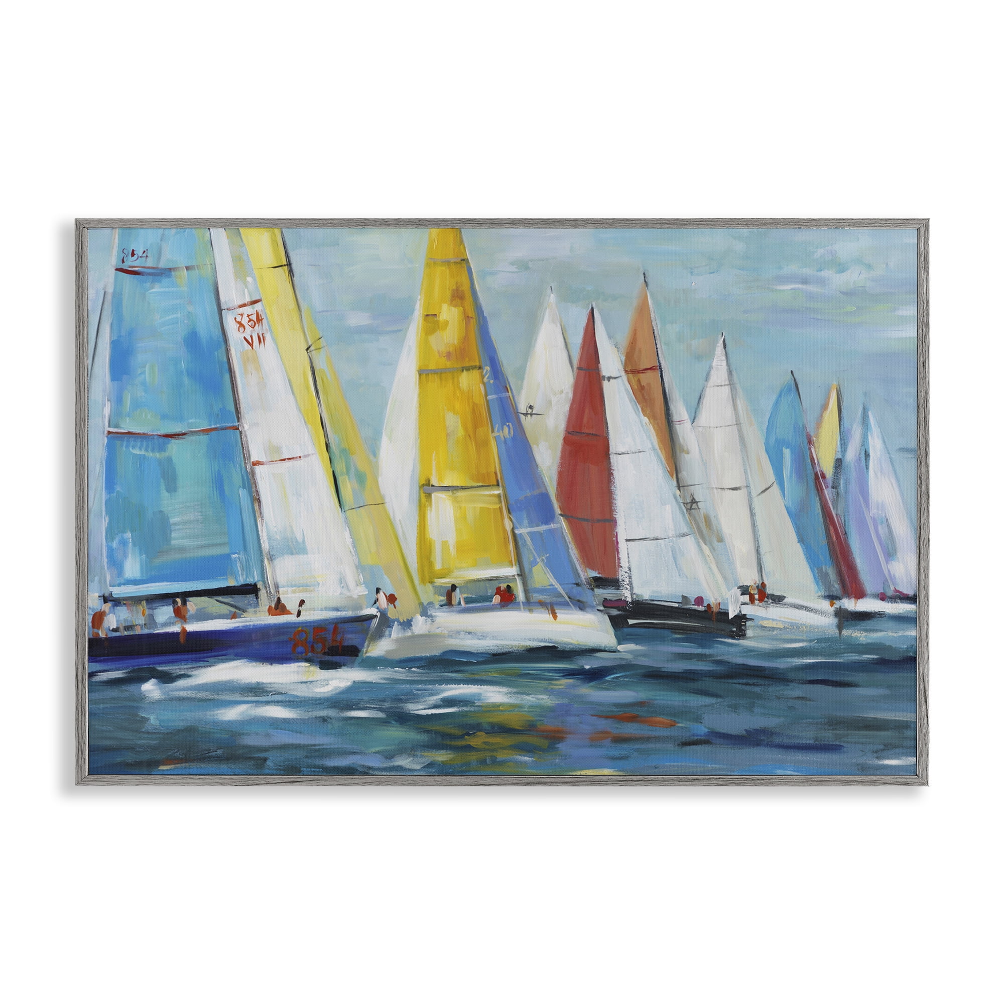 Stupell Industries Colorful Sails Coastal Scene Gray Framed Giclee Art, design by Lorenzo Collective