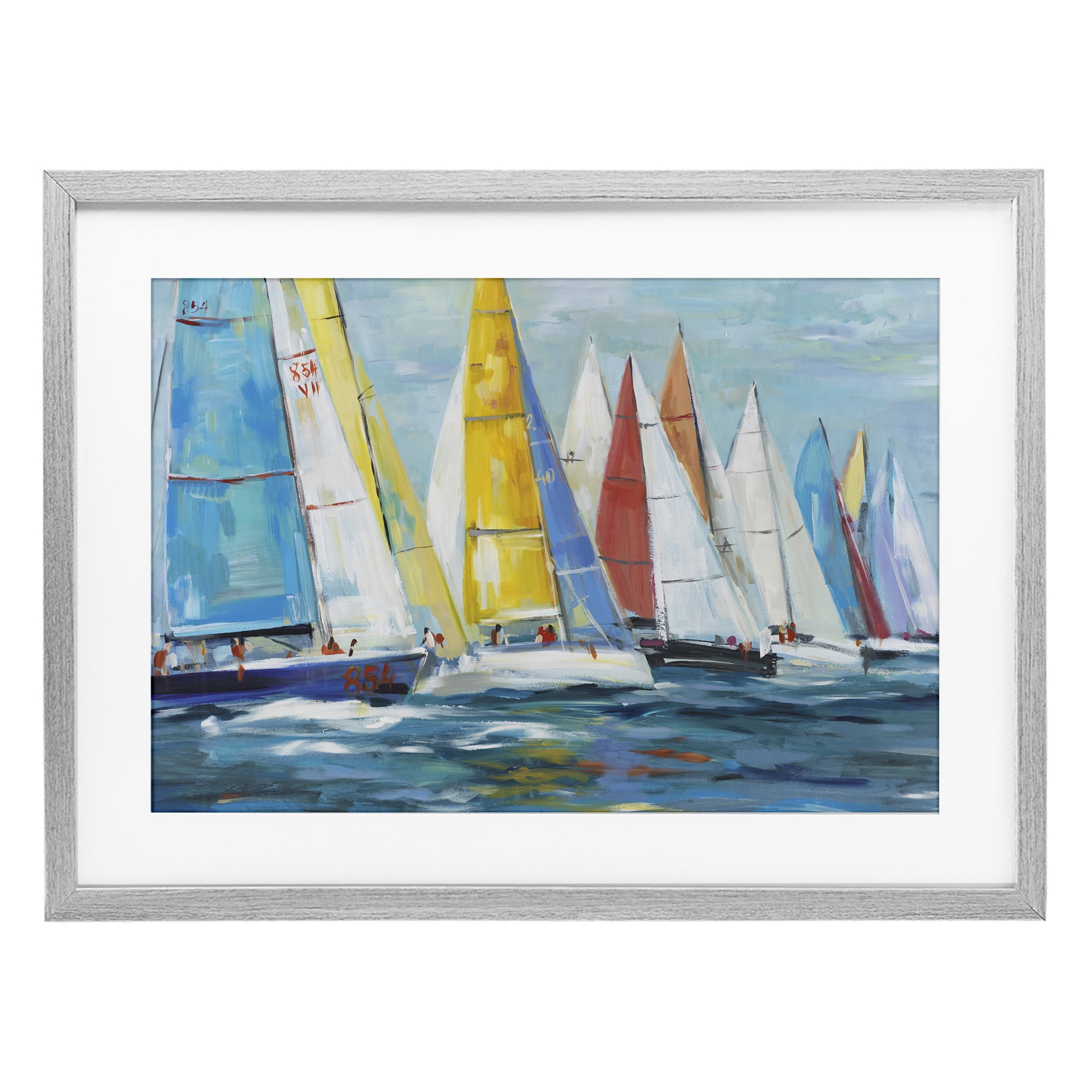 Stupell Industries Colorful Sails Coastal Scene Gray Framed Print Under Glass, design by Lorenzo Collective