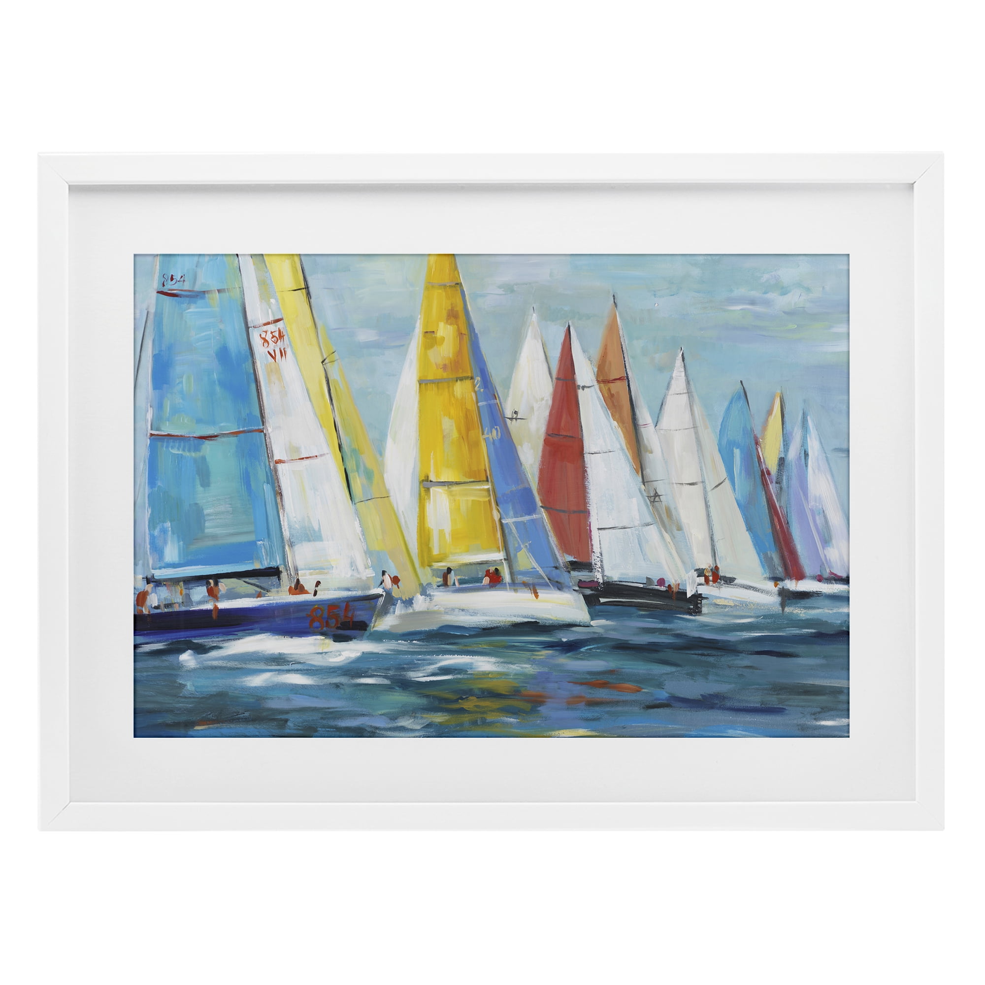 Stupell Industries Colorful Sails Coastal Scene White Framed Print Under Glass, design by Lorenzo Collective