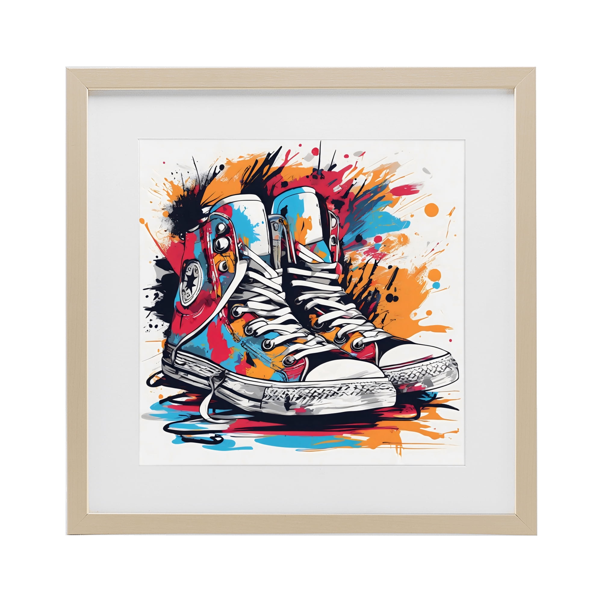 Stupell Industries Colorful Sneakers Graffiti Splash Birch Framed Print Under Glass, design by Creative Studio