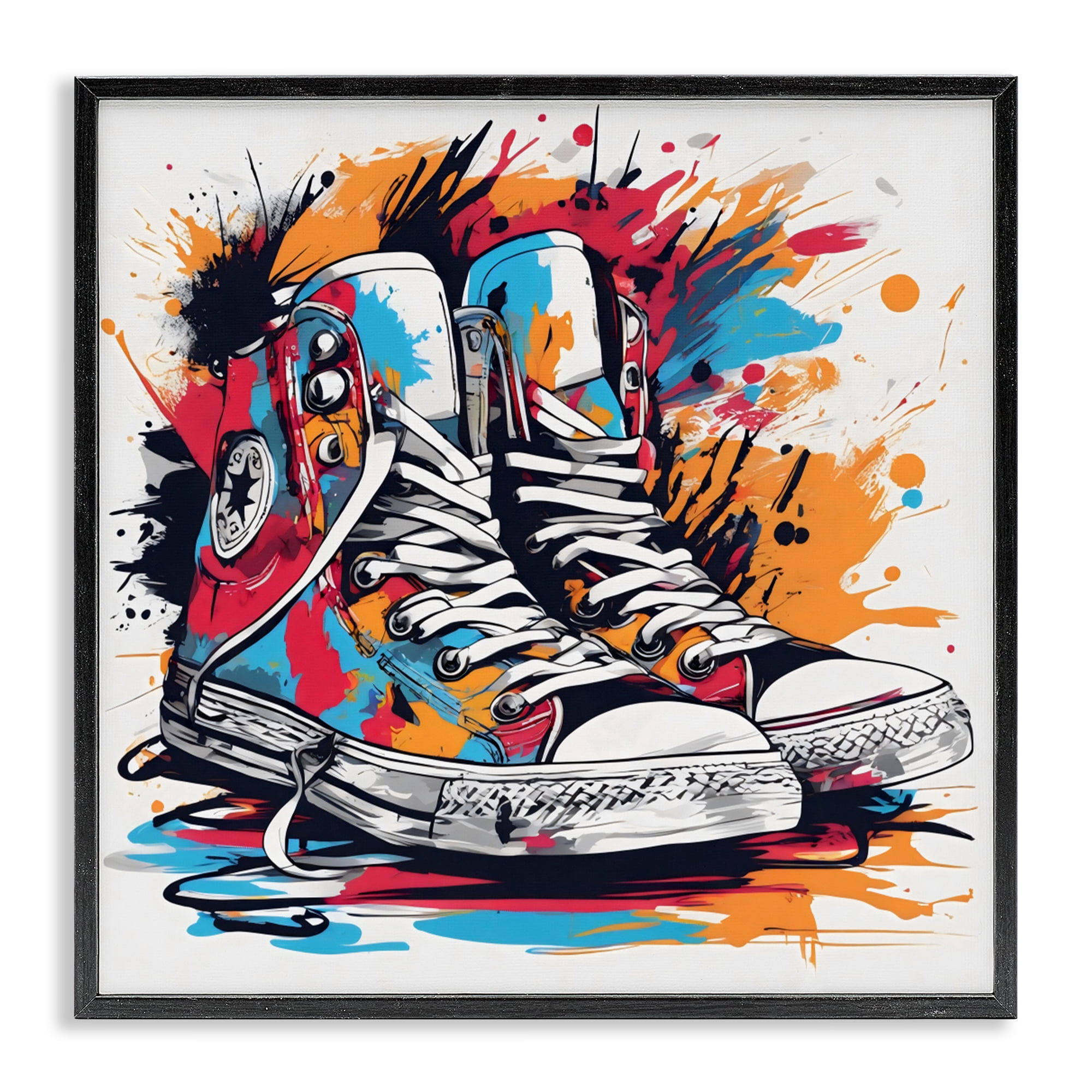 Stupell Industries Colorful Sneakers Graffiti Splash Black Framed Giclee Art, design by Creative Studio
