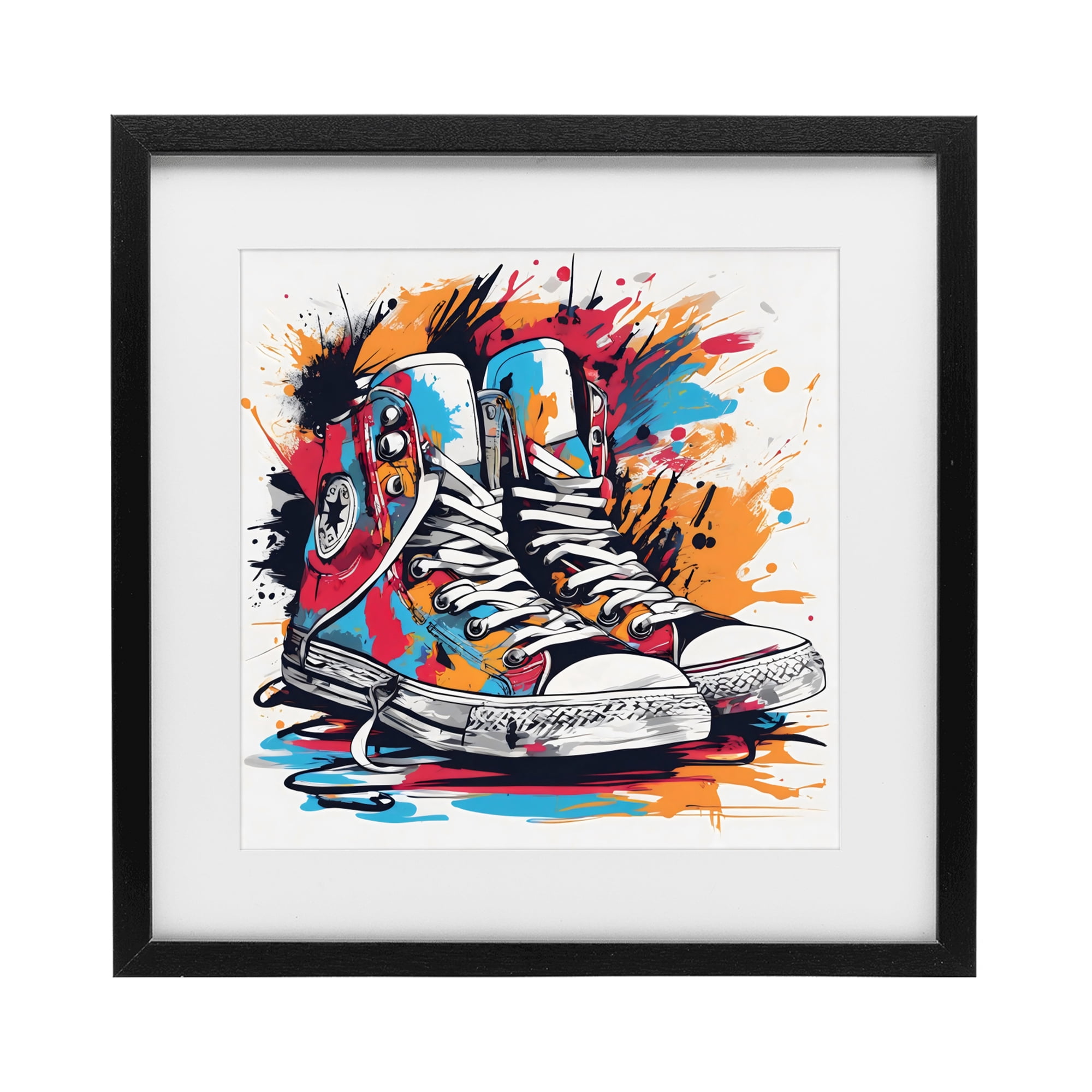 Stupell Industries Colorful Sneakers Graffiti Splash Black Framed Print Under Glass, design by Creative Studio