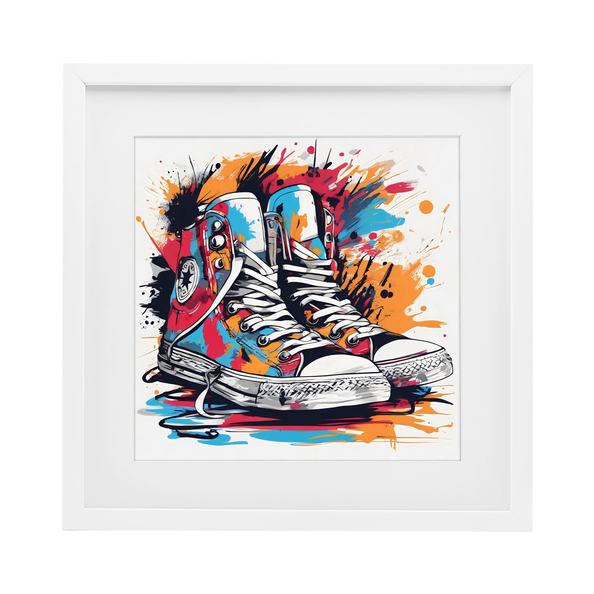 Stupell Industries Colorful Sneakers Graffiti Splash White Framed Print Under Glass, design by Creative Studio