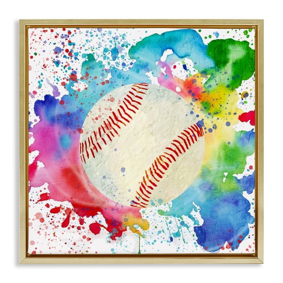 Stupell Industries Colorful Splash Baseball Sports & Sports Teams Painting Gold Floater Framed Canvas Art Print Wall Art, 25 x 25