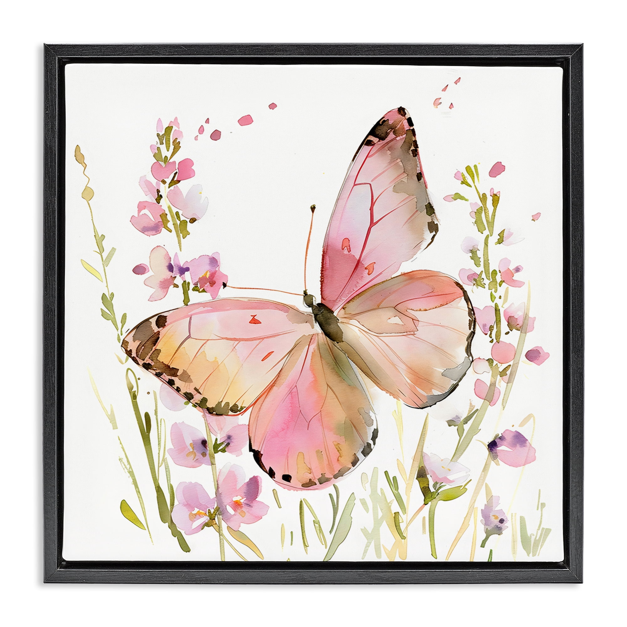 Stupell Industries Colorful Spring Butterfly Pink Black Framed Floater Canvas Wall Art, design by Creative Studio