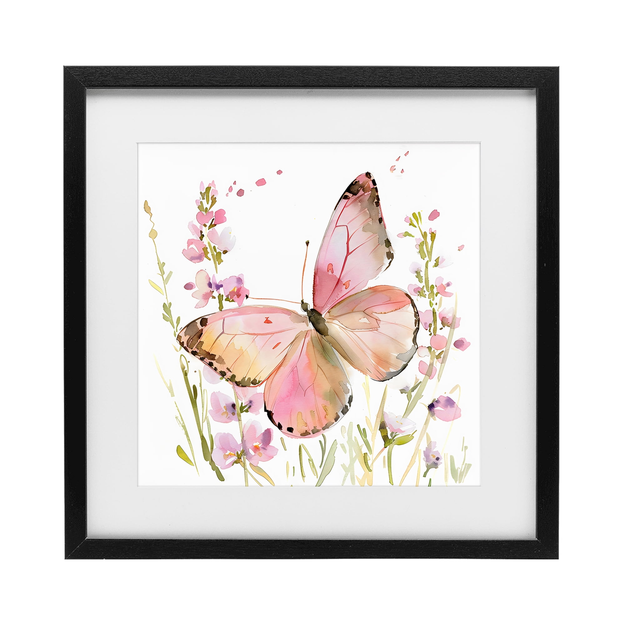 Stupell Industries Colorful Spring Butterfly Pink Black Framed Print Under Glass, design by Creative Studio