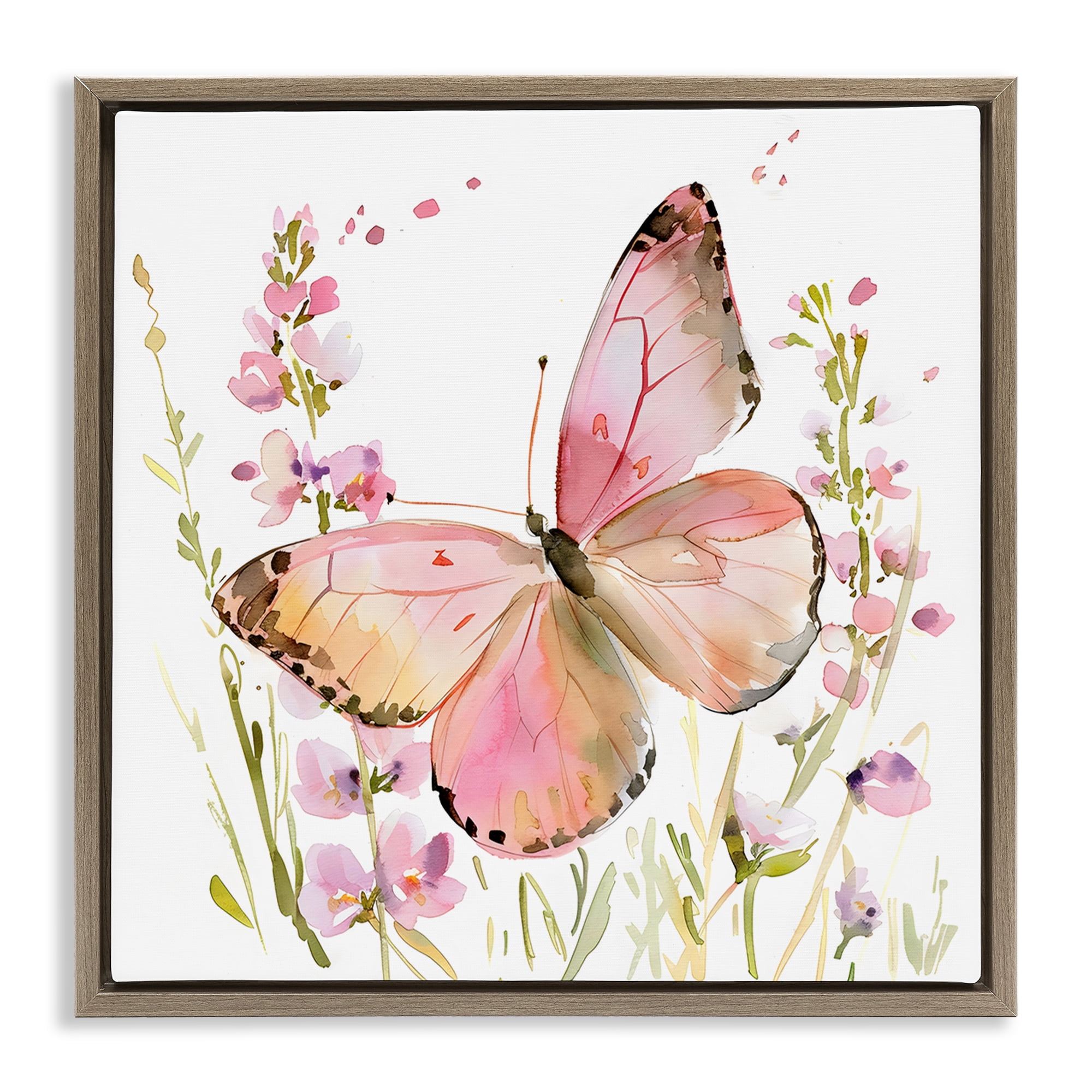Stupell Industries Colorful Spring Butterfly Pink Brown Framed Floater Canvas Wall Art, design by Creative Studio