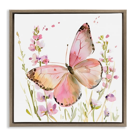 Stupell Industries Cottage Colorful Spring Butterfly Pink Brown Floating Frame Canvas Art, 25 x 25, by Creative Studio