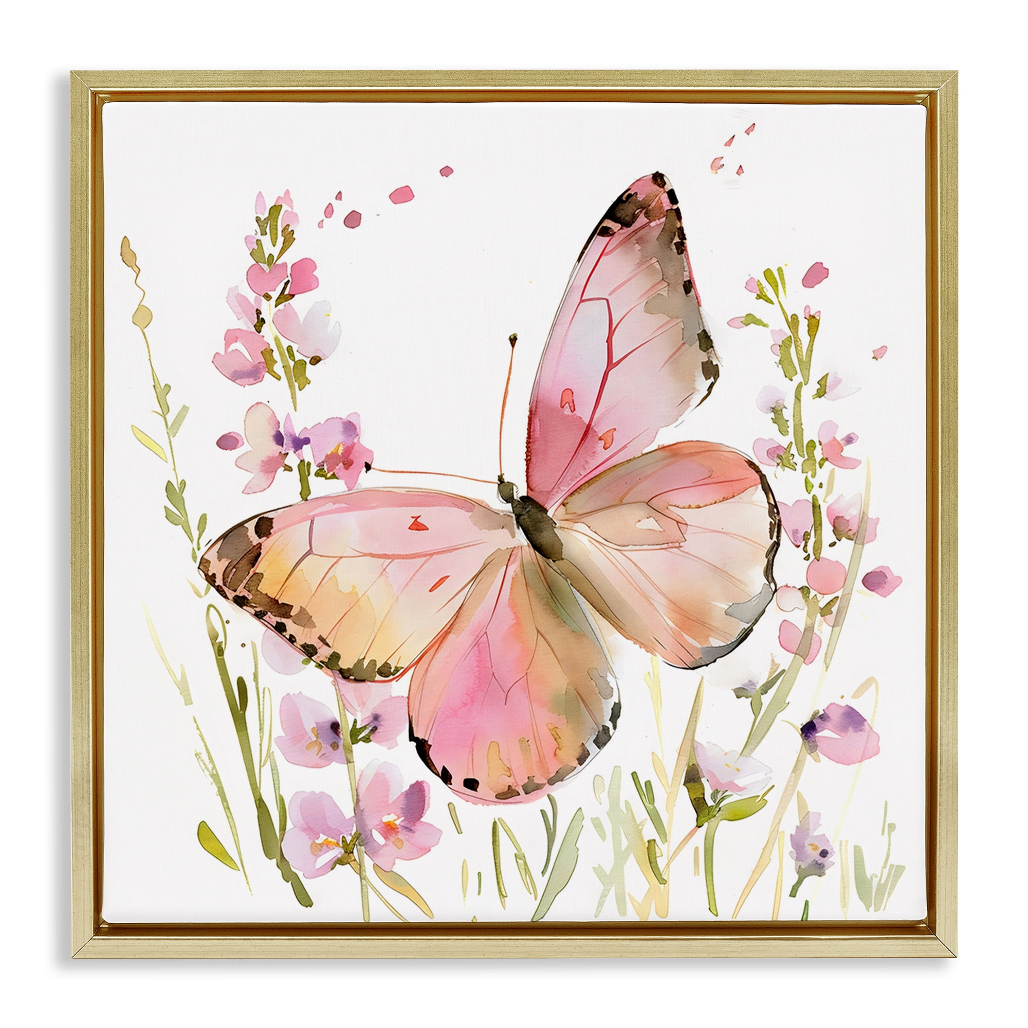 Stupell Industries Colorful Spring Butterfly Pink Gold Framed Floater Canvas Wall Art, design by Creative Studio