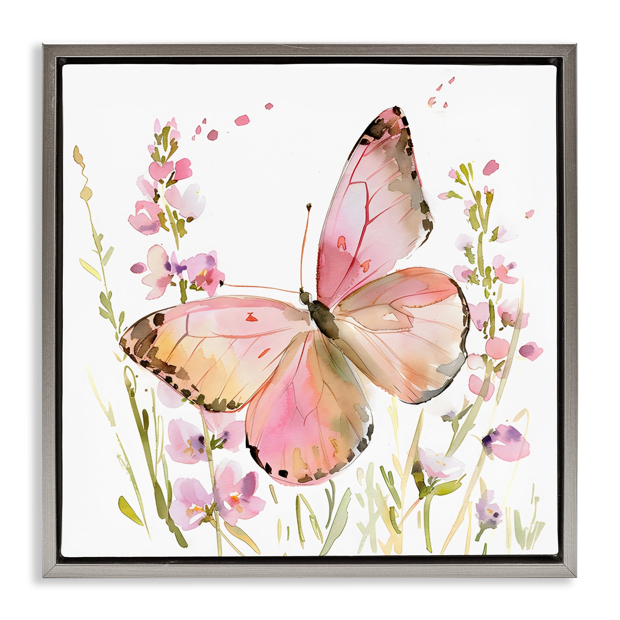 Stupell Industries Colorful Spring Butterfly Pink Gray Framed Floater Canvas Wall Art, design by Creative Studio
