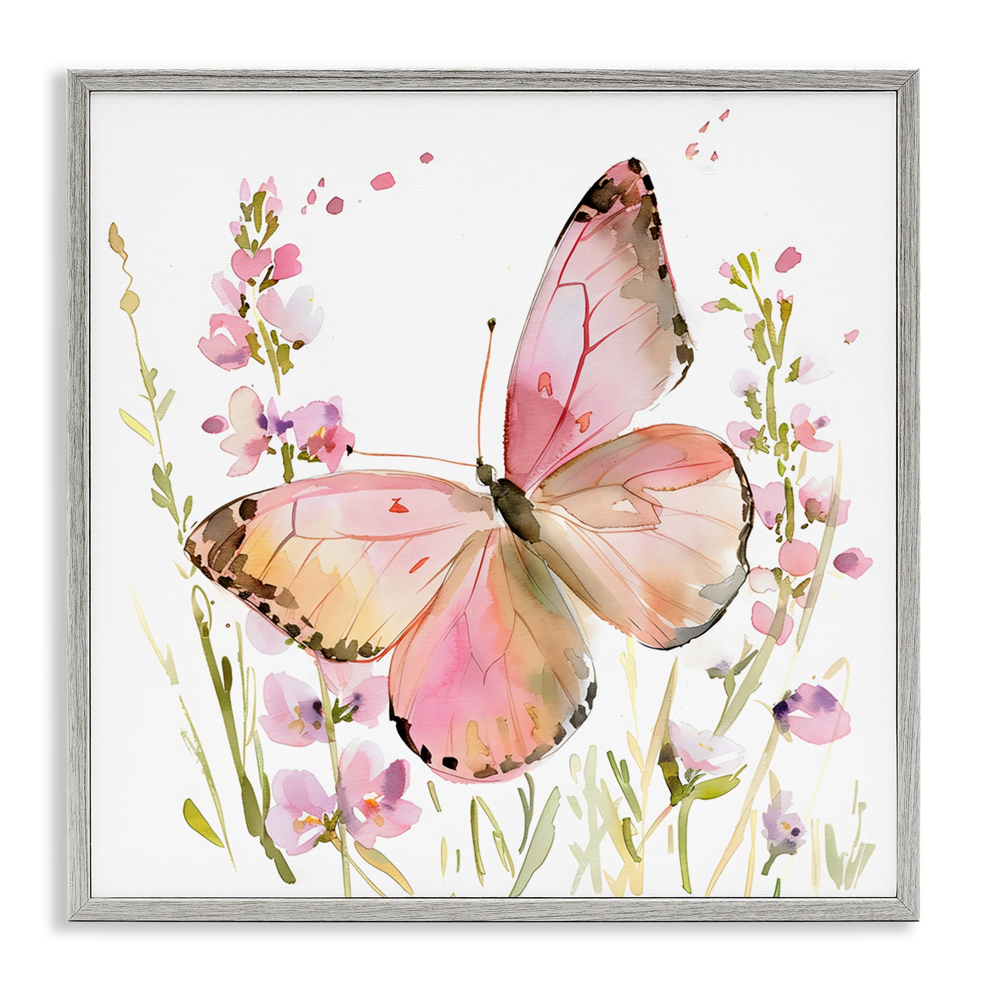 Stupell Industries Colorful Spring Butterfly Pink Gray Framed Giclee Art, design by Creative Studio