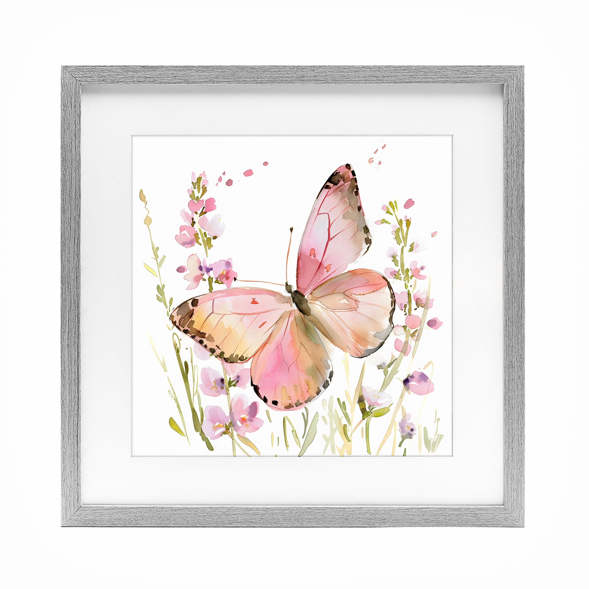 Stupell Industries Colorful Spring Butterfly Pink Gray Framed Print Under Glass, design by Creative Studio