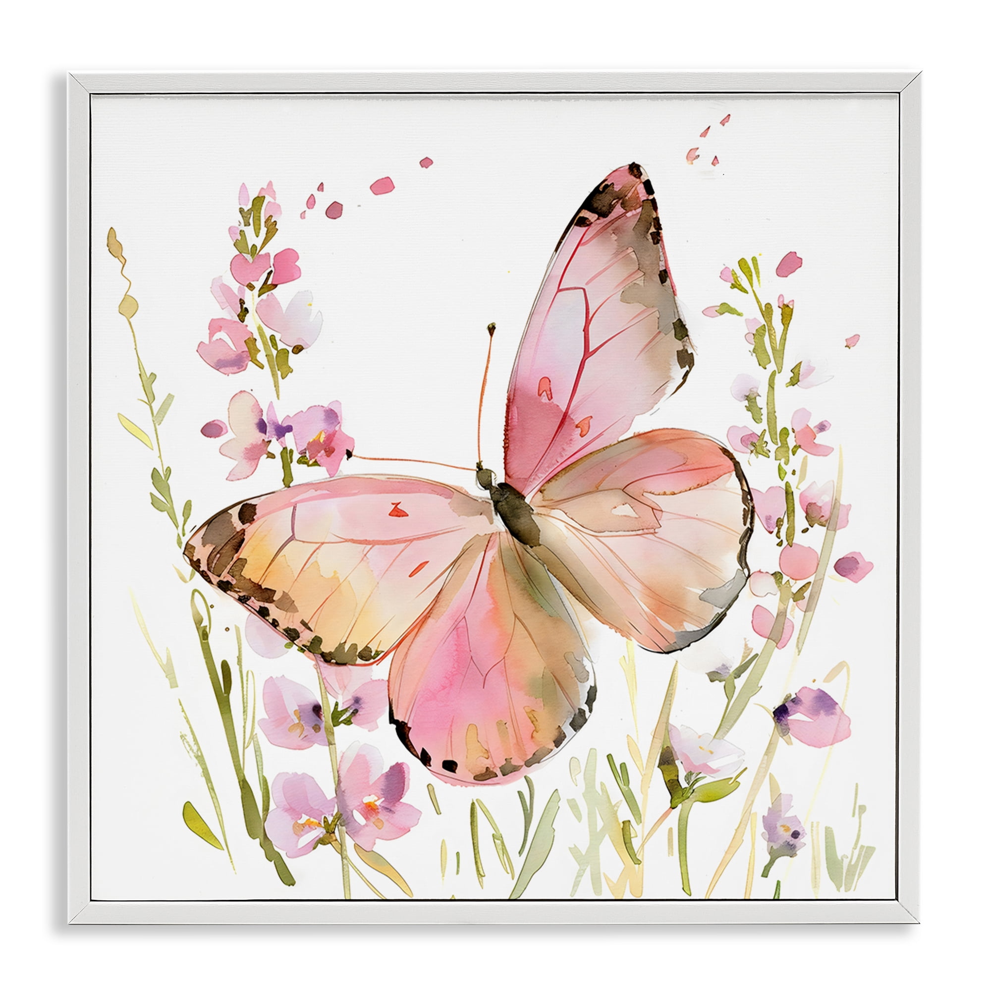 Stupell Industries Colorful Spring Butterfly Pink White Framed Giclee Art, design by Creative Studio
