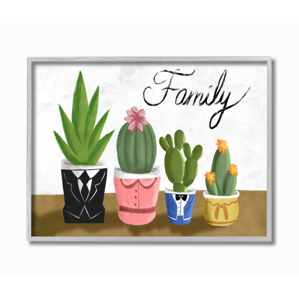 Stupell Industries Colorful Succulent Family Home Painting Gray Farmhouse Rustic Framed Giclee Texturized Art by Marcus Prime