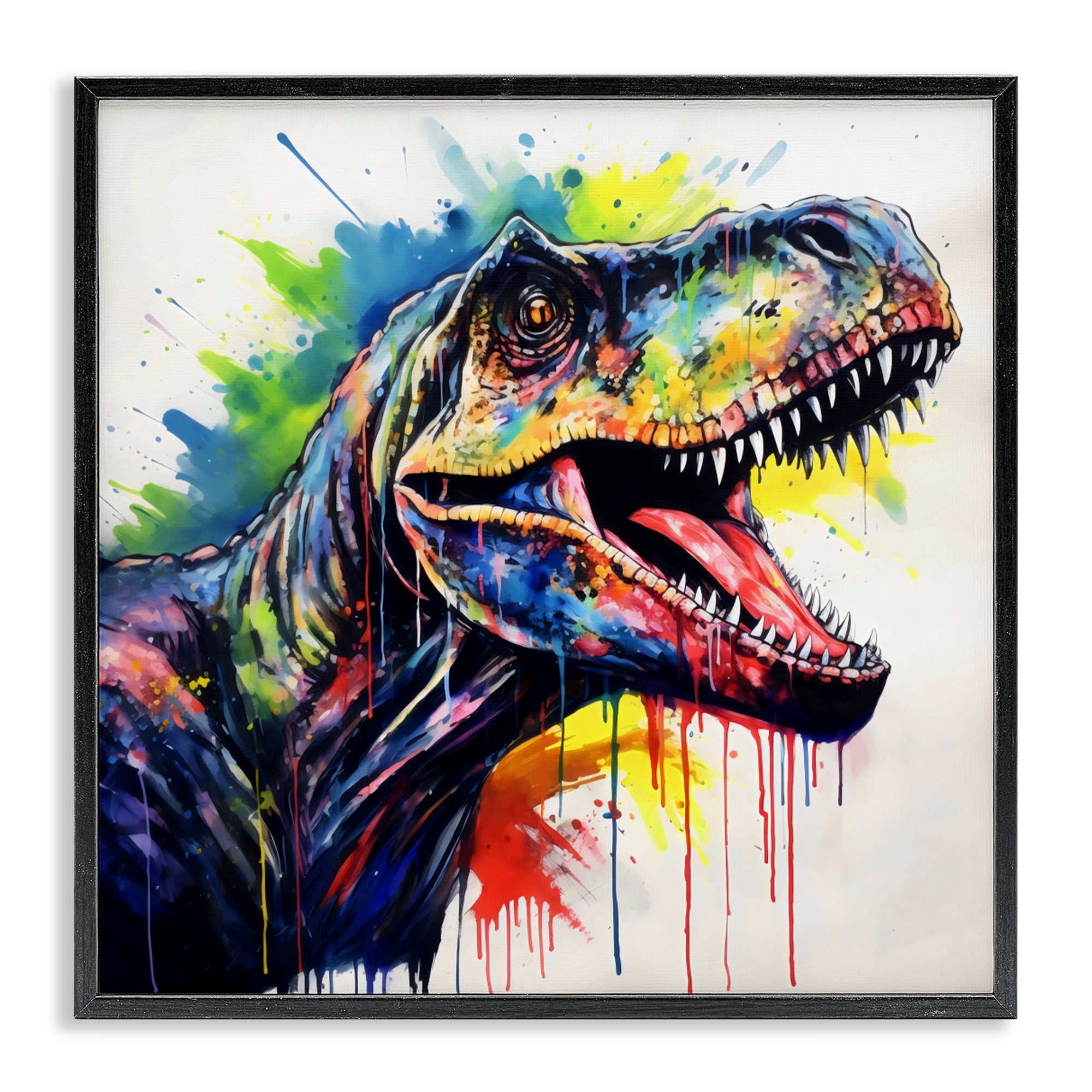 Stupell Industries Colorful T-Rex Roaring Black Framed Giclee Art, design by Creative Studio