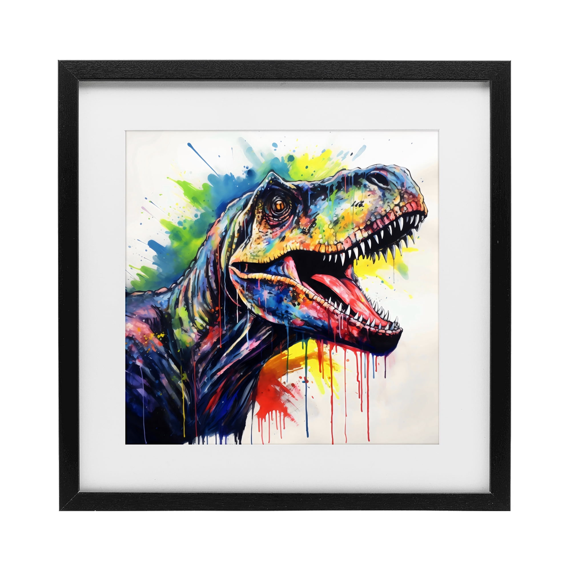 Stupell Industries Colorful T-Rex Roaring Black Framed Print Under Glass, design by Creative Studio