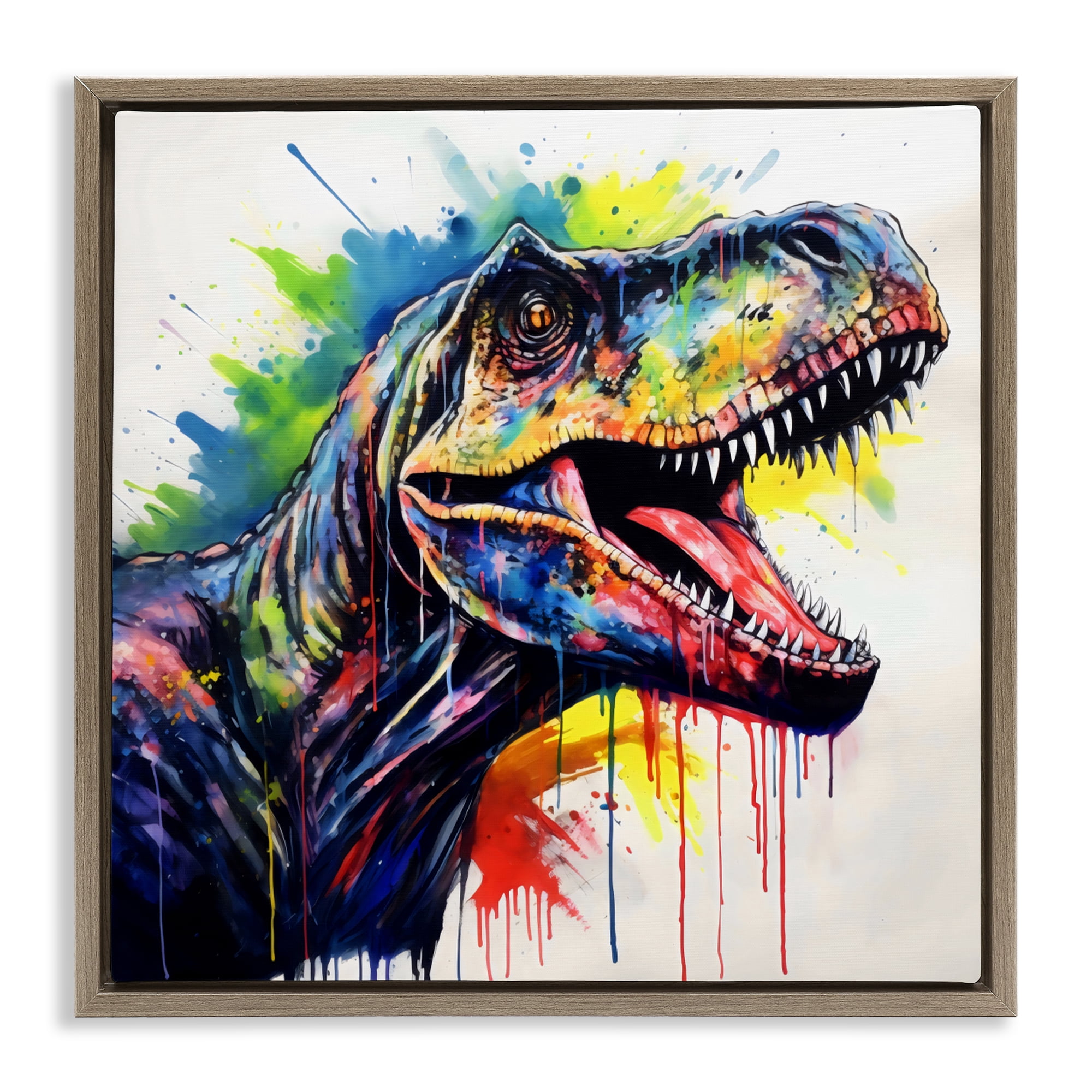 Stupell Industries Colorful T-Rex Roaring Brown Framed Floater Canvas Wall Art, design by Creative Studio