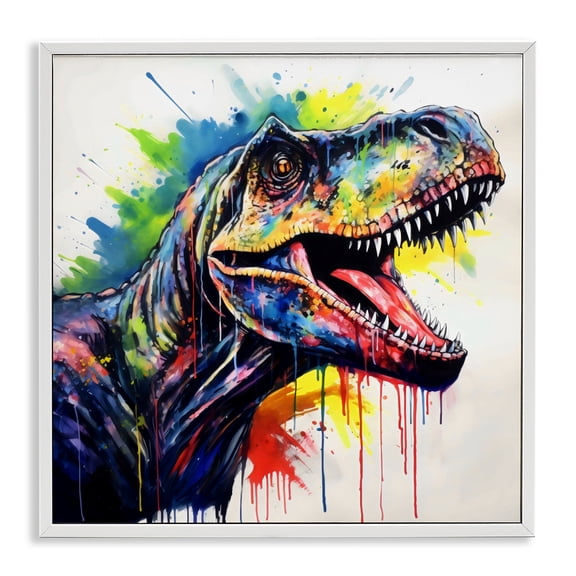 Stupell Industries Colorful T-Rex Roaring White Framed Giclee Art, design by Creative Studio