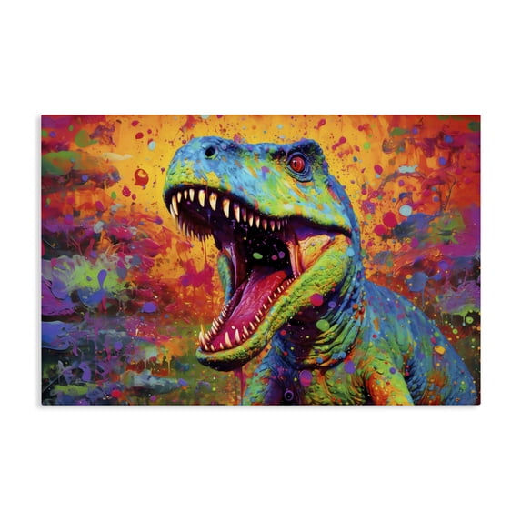 Stupell Industries Eclectic Colorful T-Rex with Splatter Canvas Art, 24 x 16, by Creative Studio