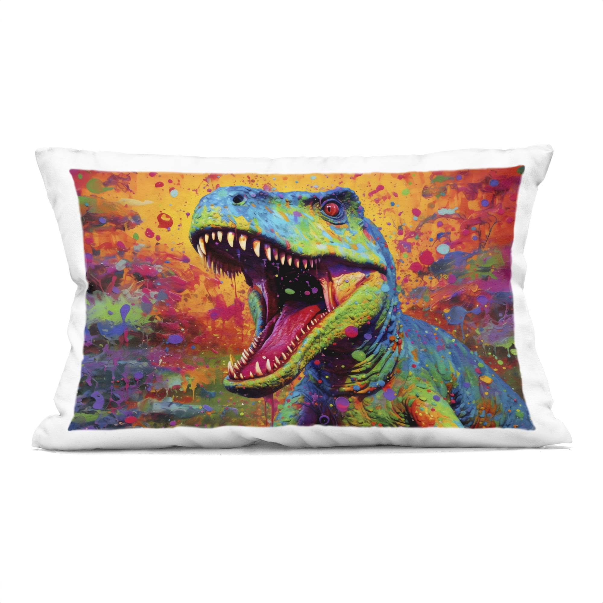 Stupell Industries Colorful T-Rex with Splatter Decorative Printed Throw Pillow, design by Creative Studio