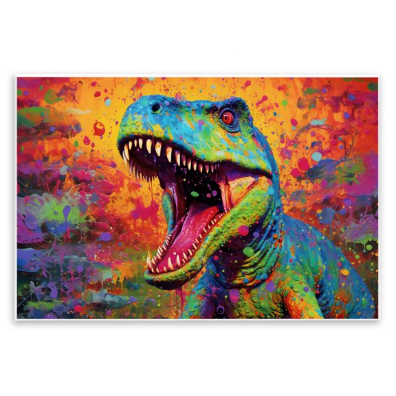 Stupell Industries Colorful T-Rex with Splatter Wall Plaque Art, design by Creative Studio