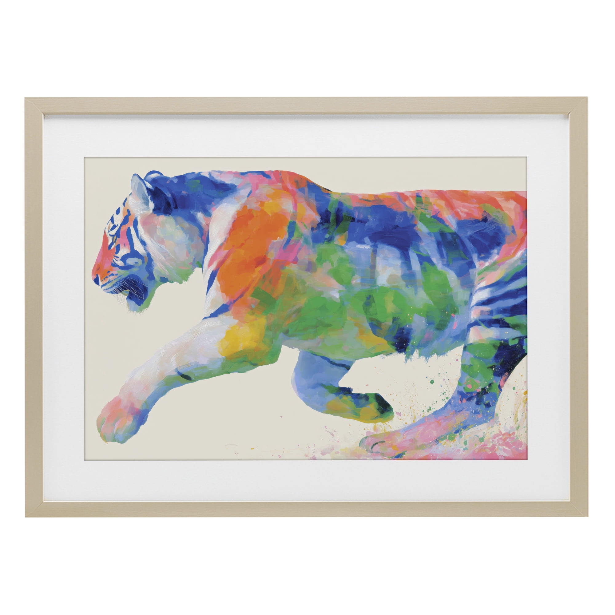 Stupell Industries Colorful Tiger In Motion Birch Framed Print Under Glass, design by Chromatic Storm Studio