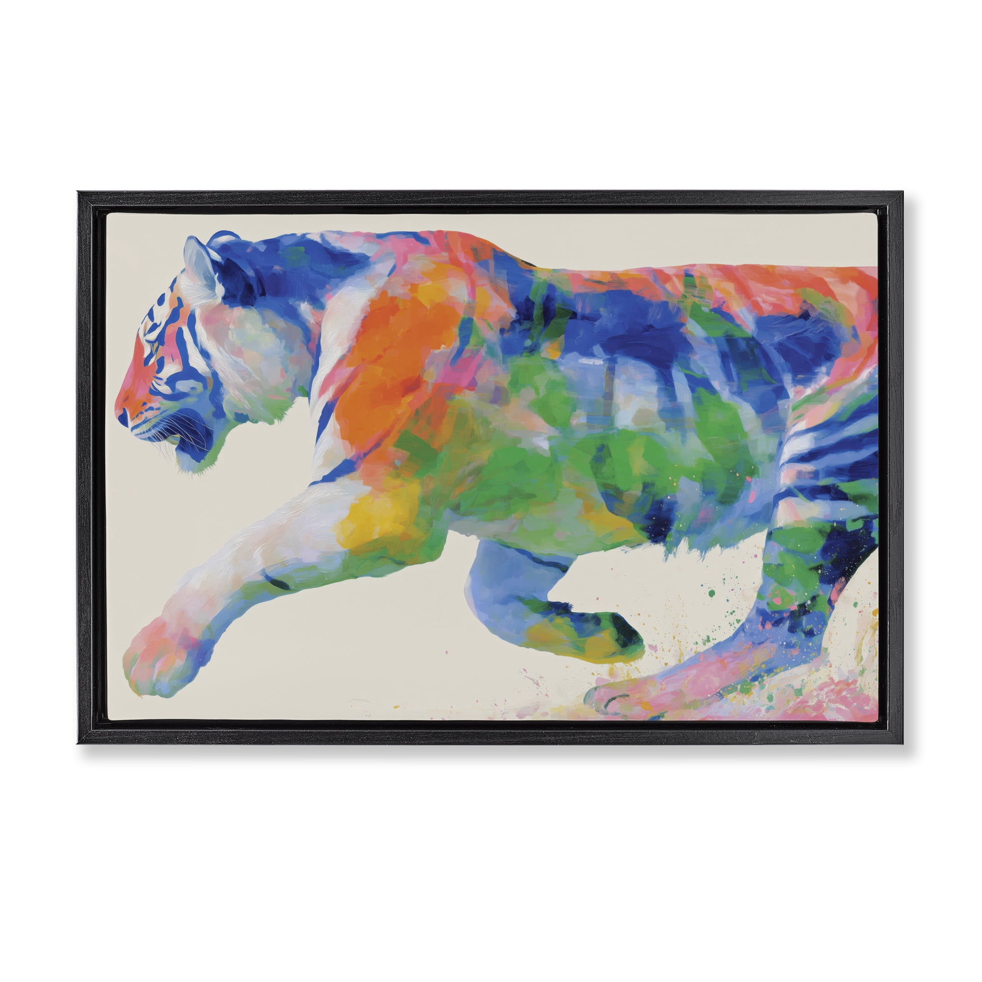 Stupell Industries Colorful Tiger In Motion Black Framed Floater Canvas Wall Art, design by Chromatic Storm Studio