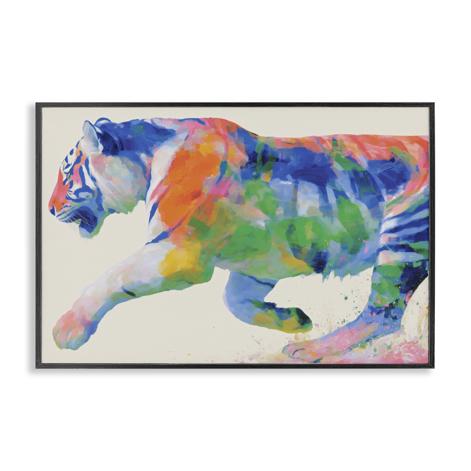 Stupell Industries Colorful Tiger In Motion Black Framed Giclee Art, design by Chromatic Storm Studio