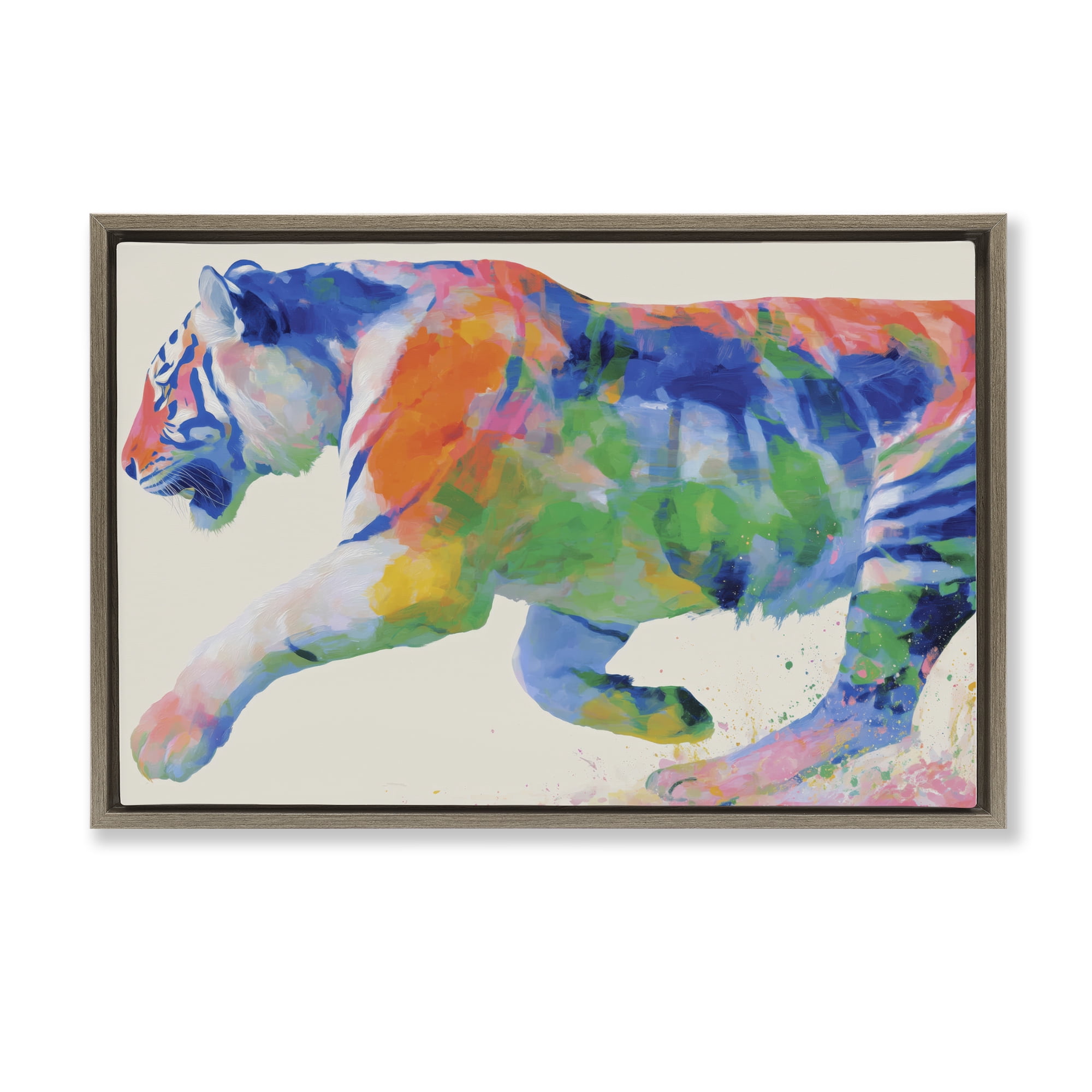 Stupell Industries Colorful Tiger In Motion Brown Framed Floater Canvas Wall Art, design by Chromatic Storm Studio