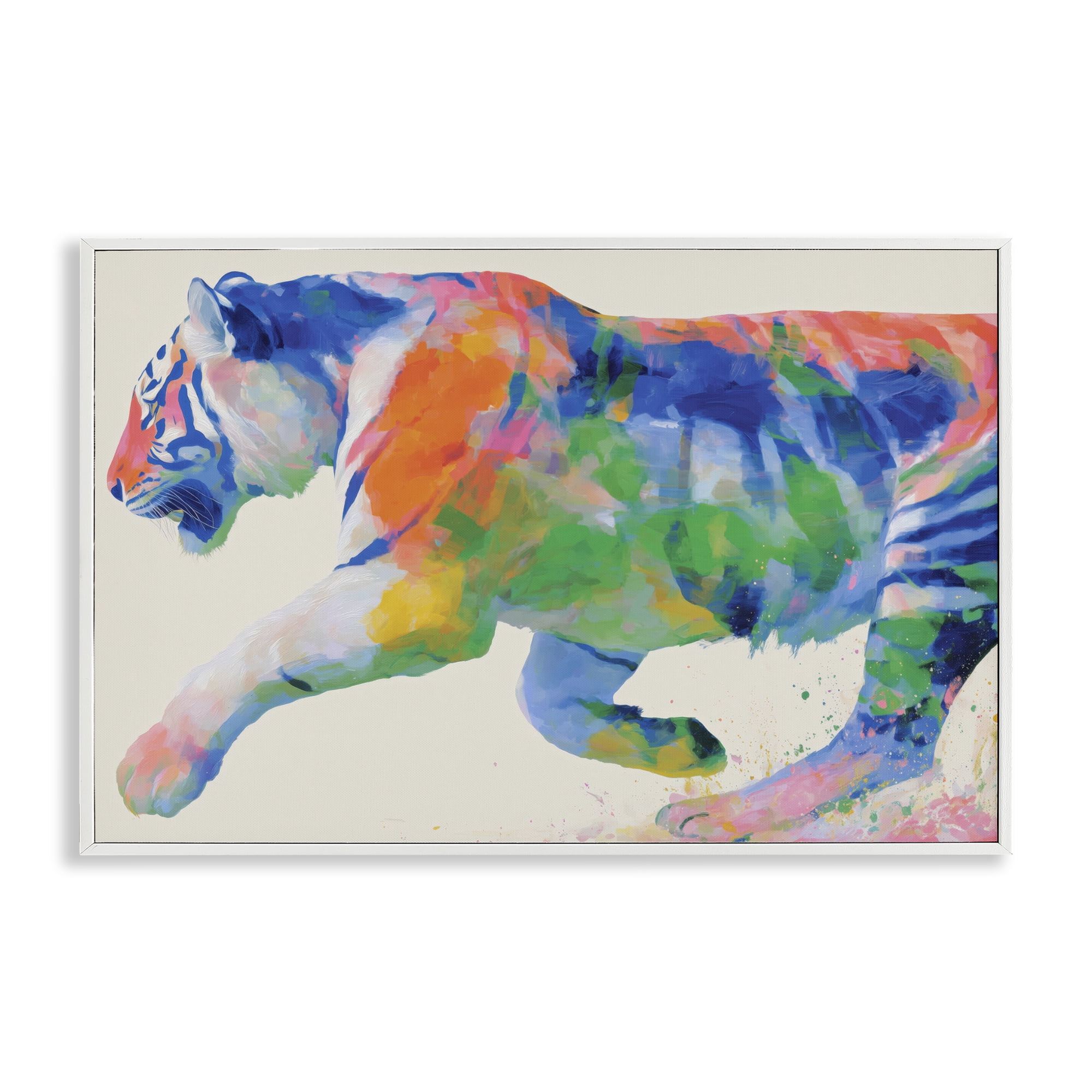 Stupell Industries Colorful Tiger In Motion White Framed Giclee Art, design by Chromatic Storm Studio