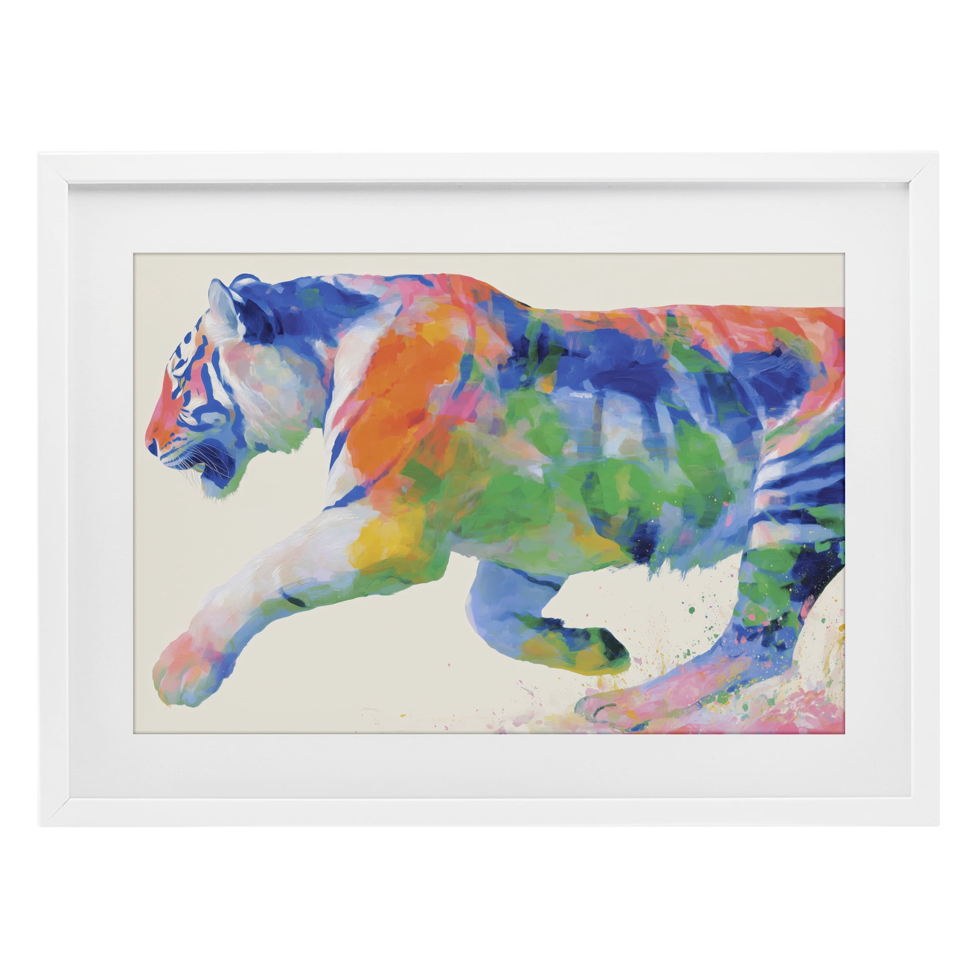 Stupell Industries Colorful Tiger In Motion White Framed Print Under Glass, design by Chromatic Storm Studio