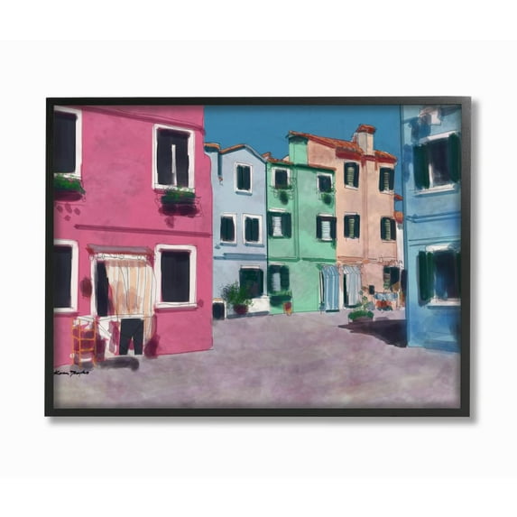 Stupell Industries Colorful Town Landscape Painting Black Framed Art Print Wall Art, 16x20, by Karen Dreyfus