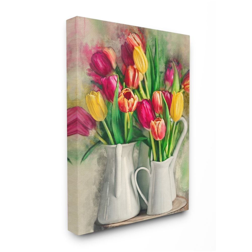 Colorful Tulip Assortments in Farm Pitchers Canvas Wall Art