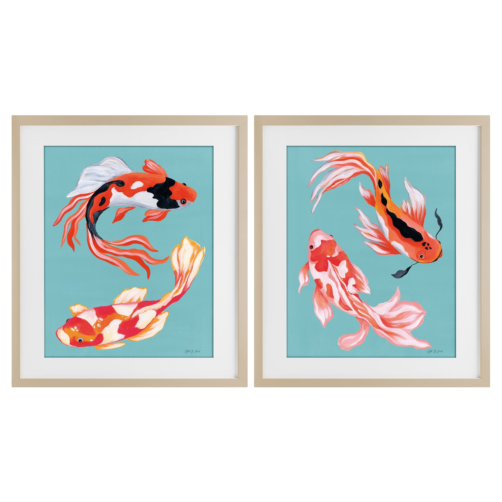 Stupell Industries Colorful Twin Koi 2 Piece Birch Framed Print Under Glass Set, design by Yvette St. Amant
