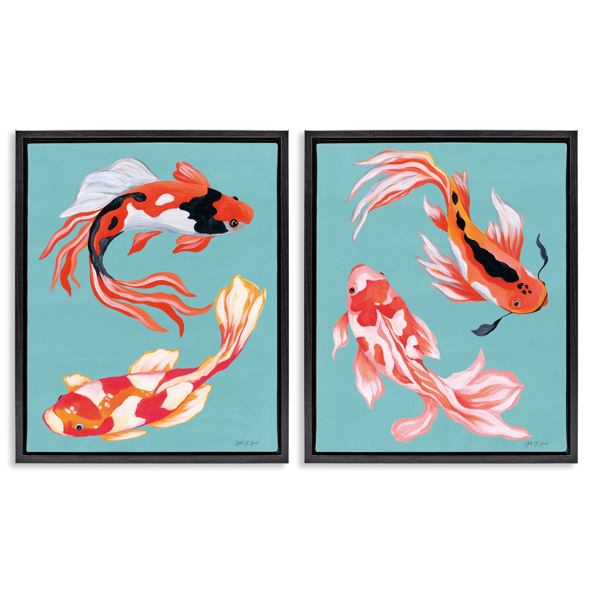 Stupell Industries Colorful Twin Koi 2 Piece Black Framed Floater Canvas Set, design by Yvette St. Amant
