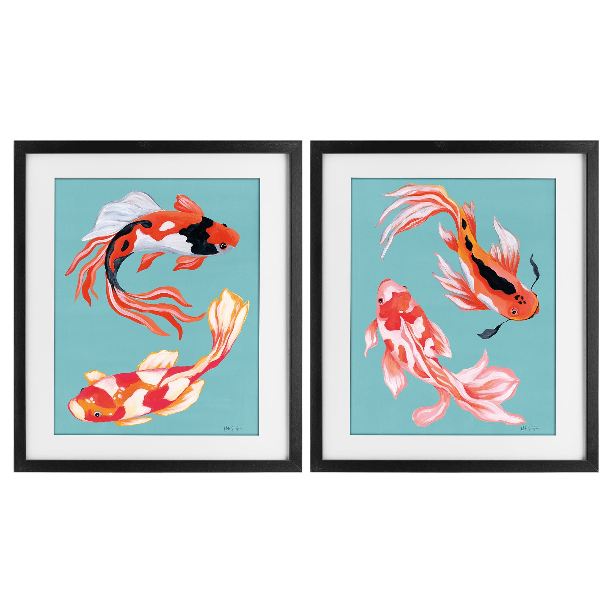 Stupell Industries Colorful Twin Koi 2 Piece Black Framed Print Under Glass Set, design by Yvette St. Amant
