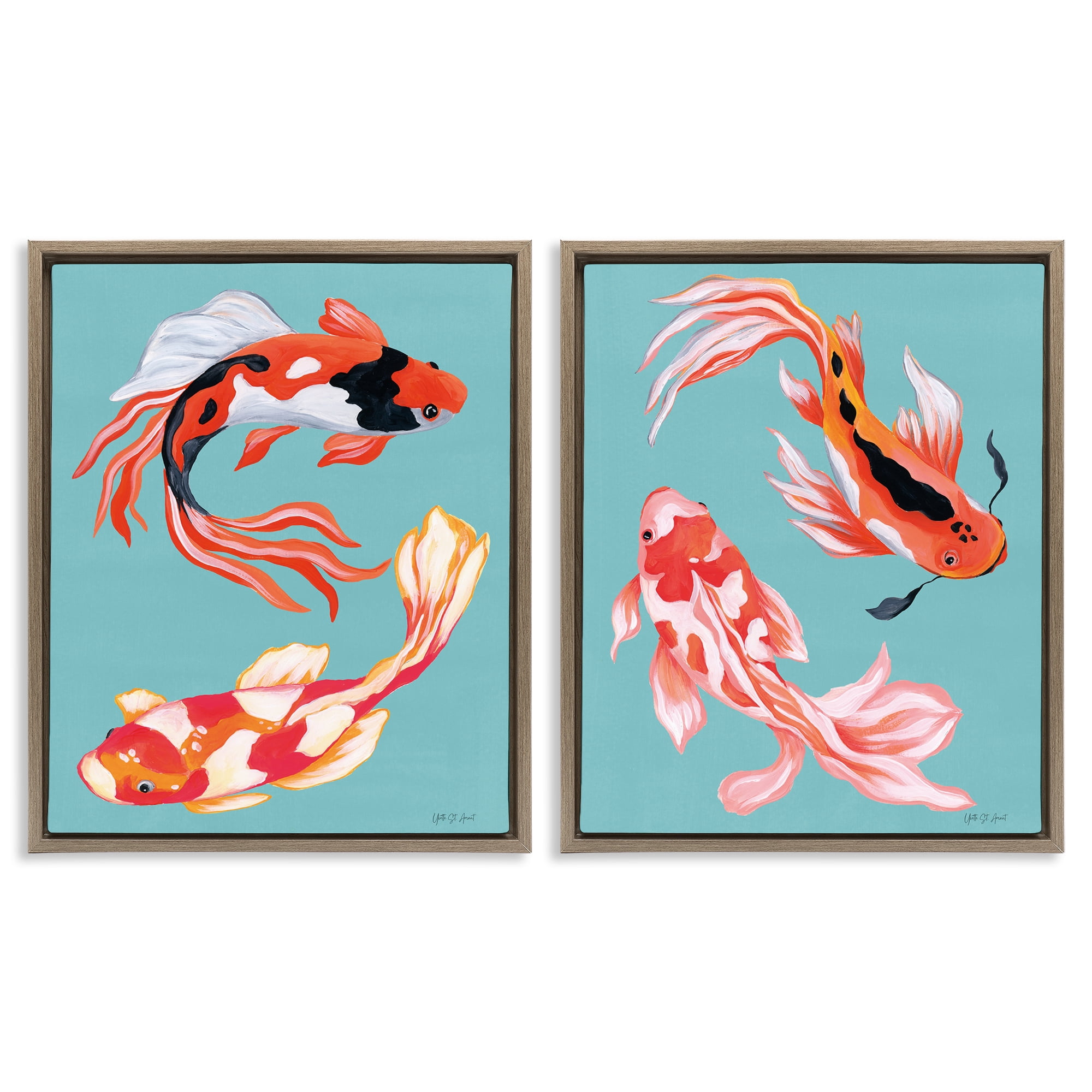 Stupell Industries Colorful Twin Koi 2 Piece Brown Framed Floater Canvas Set, design by Yvette St. Amant