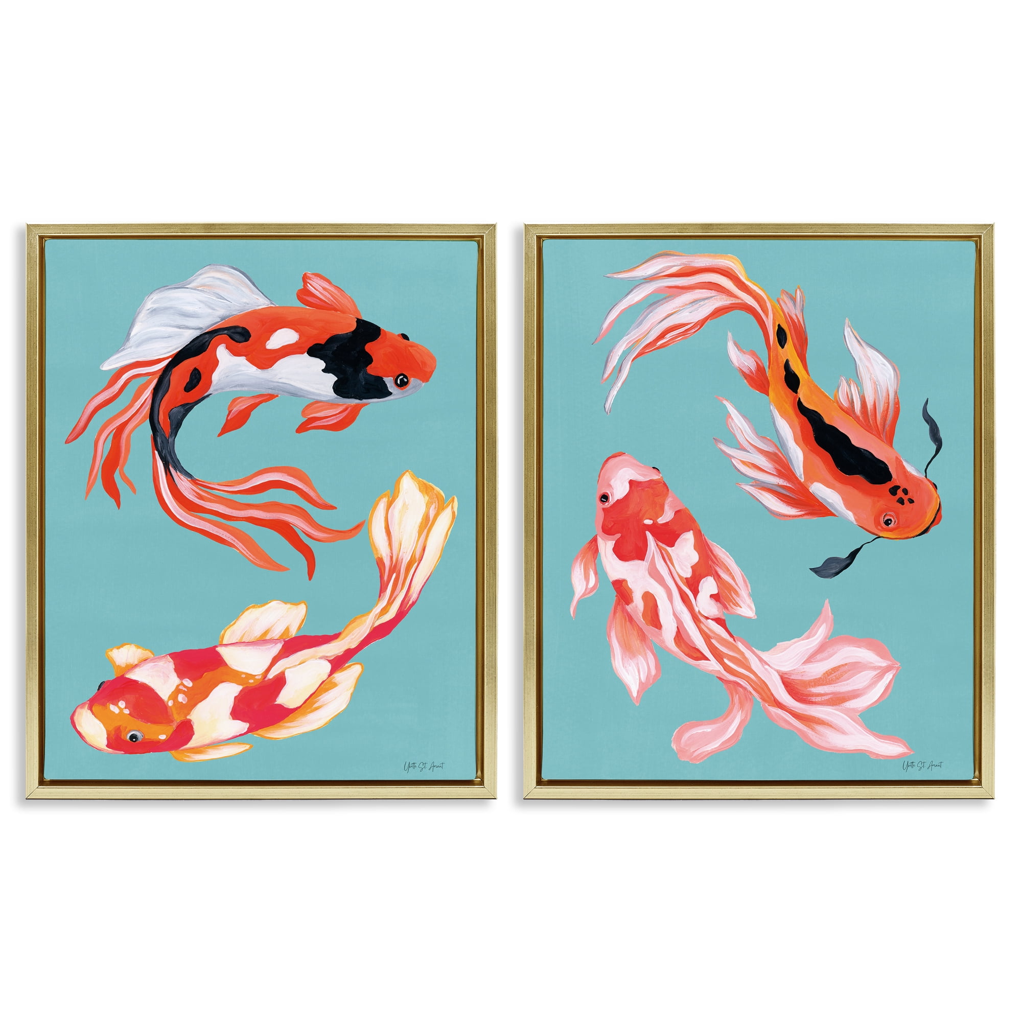 Stupell Industries Colorful Twin Koi 2 Piece Gold Framed Floater Canvas Set, design by Yvette St. Amant