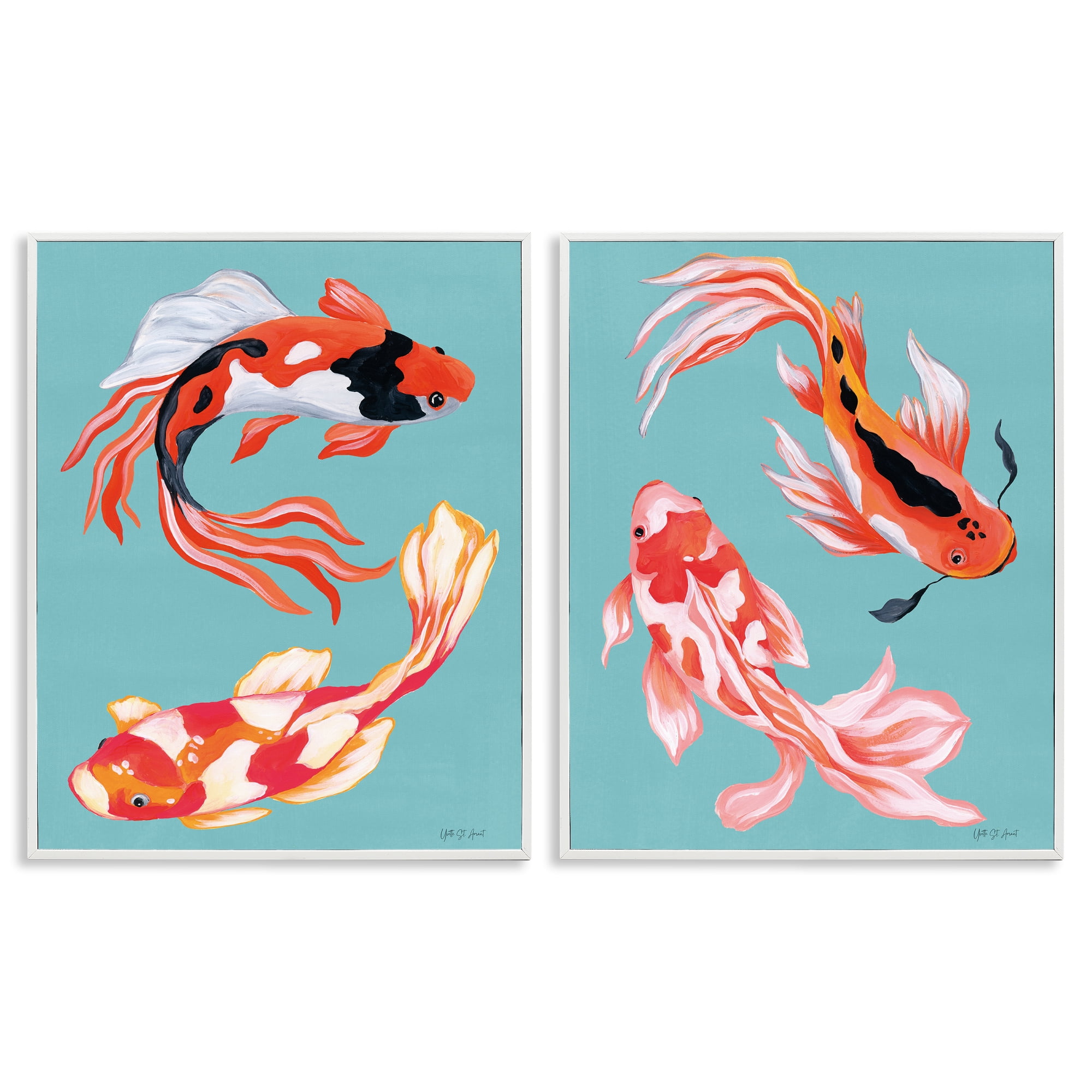 Stupell Industries Colorful Twin Koi 2 Piece White Framed Giclee Art Set, design by Yvette St. Amant