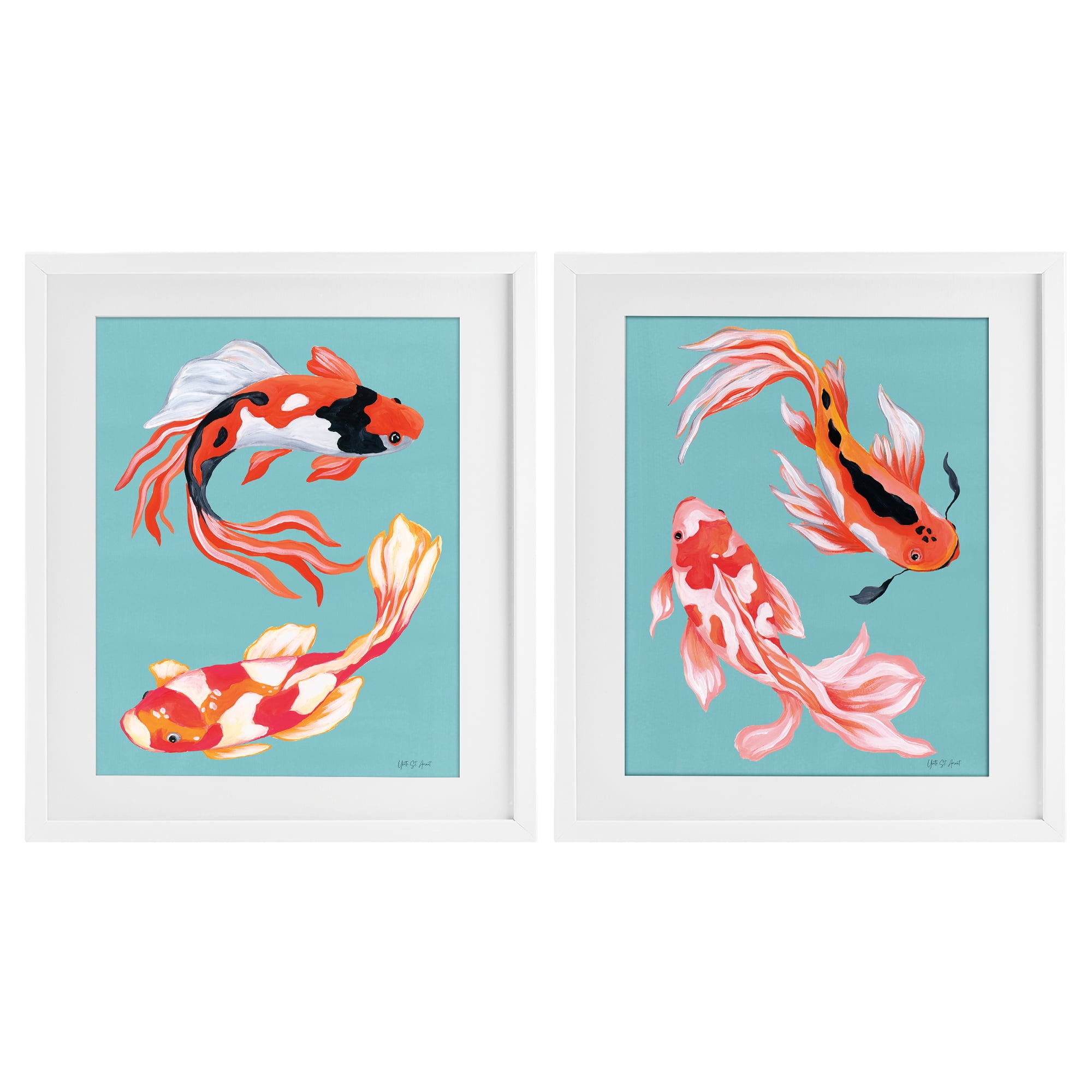 Stupell Industries Colorful Twin Koi 2 Piece White Framed Print Under Glass Set, design by Yvette St. Amant