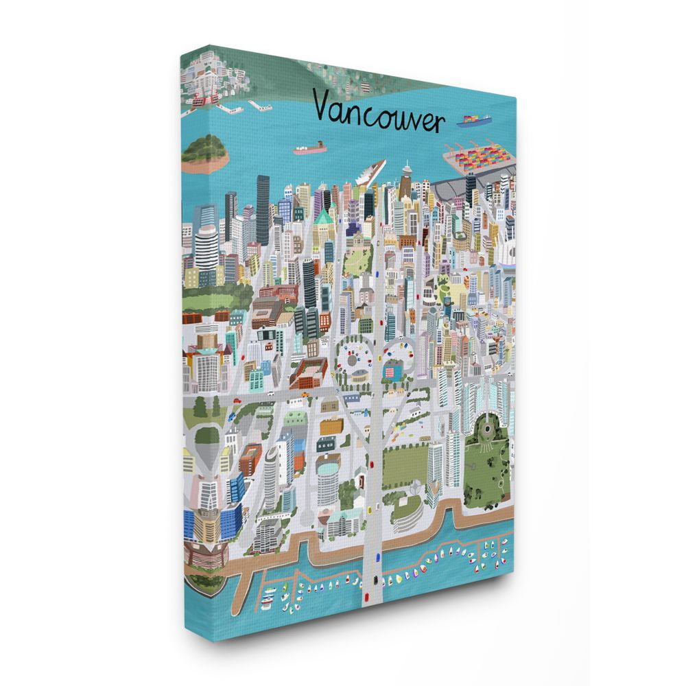 Stupell Industries Colorful Vancouver Canada Landmark Seaport Cityscape Canvas Wall Art Design by Carla Daly, 36" x 48"