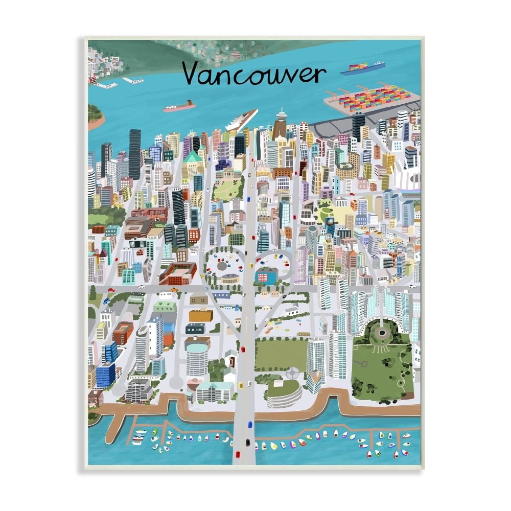 Stupell Industries Colorful Vancouver Canada Landmark Seaport Cityscape Graphic Art Unframed Art Print Wall Art, 13x19, by Carla Daly