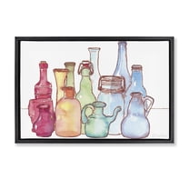 Stupell Industries Colorful Vases Collection Abstract Painting Black Floater Framed Canvas Art Print Wall Art, 25 x 17