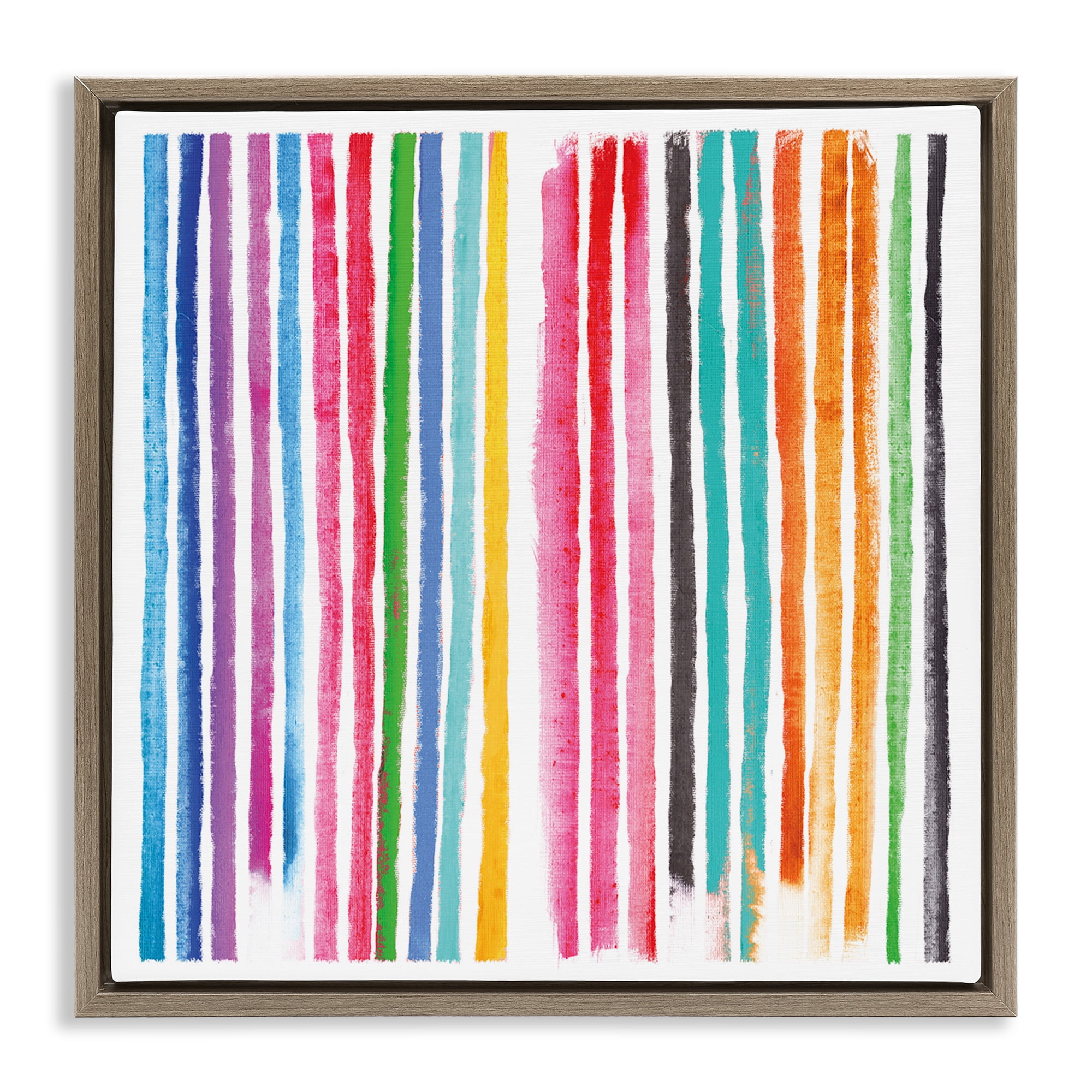 Stupell Industries Colorful Vertical Stripes Brown Framed Floater Canvas Wall Art, design by Amber Sterling