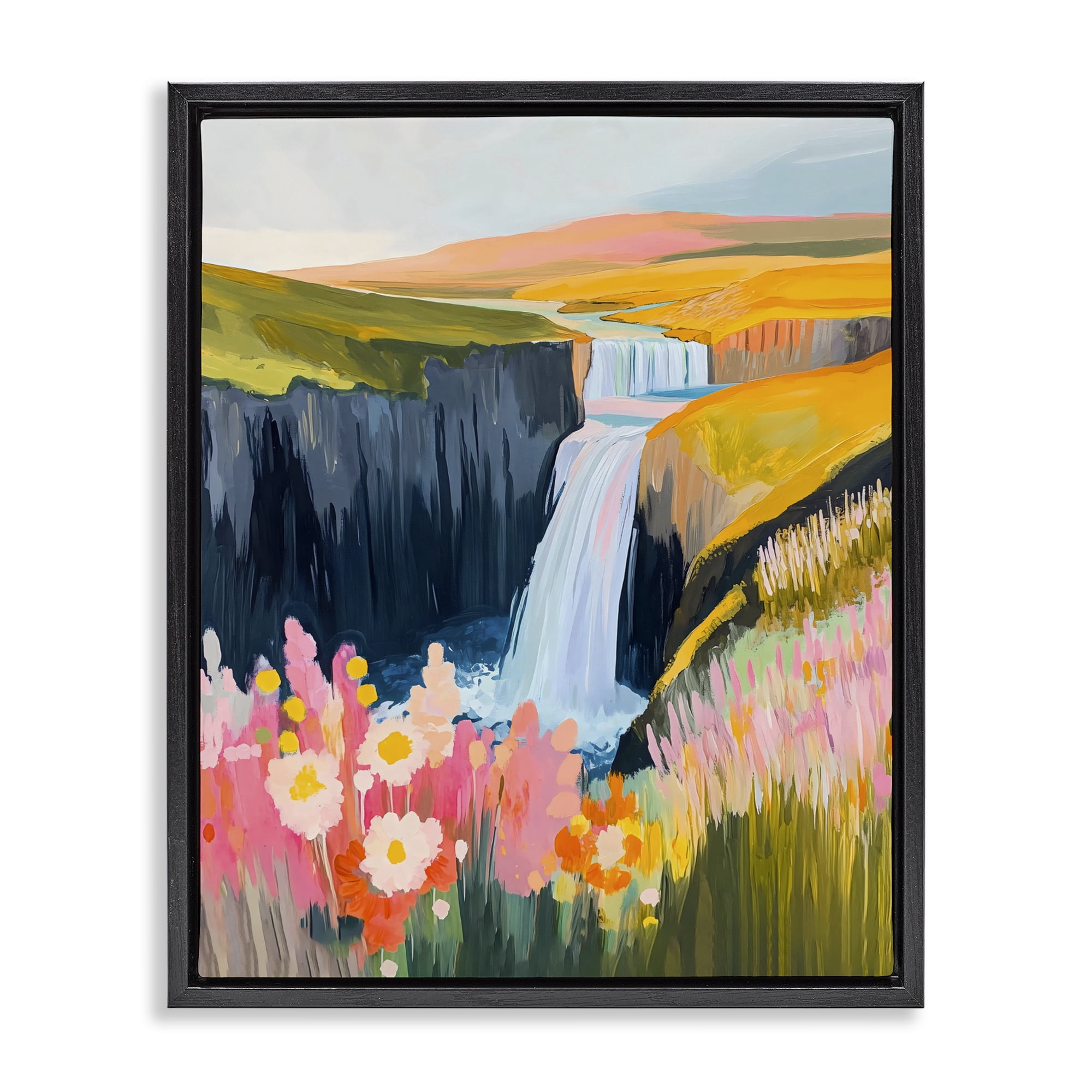Stupell Industries Colorful Waterfall in Valley Black Framed Floater Canvas Wall Art, design by The Prints Vibe