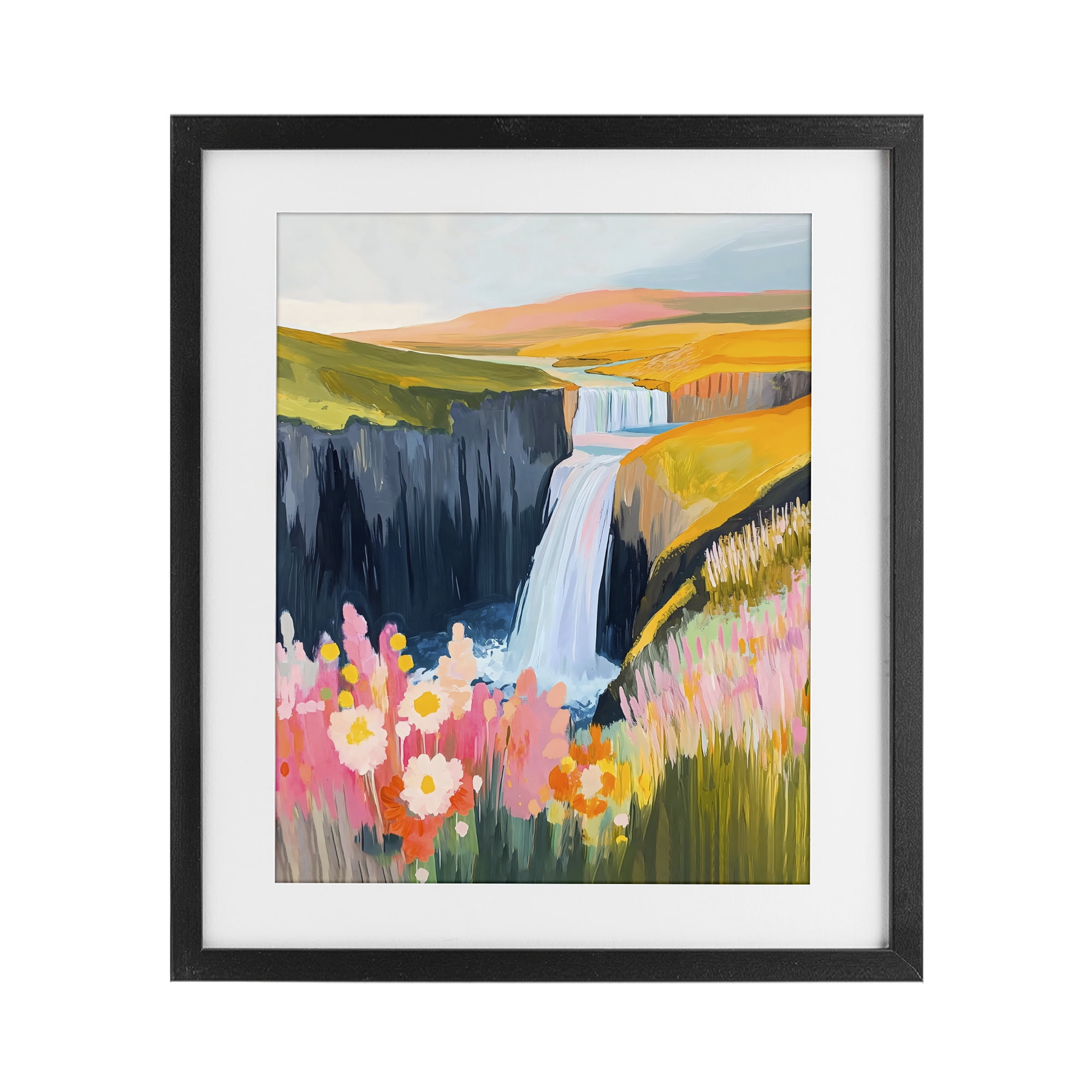 Stupell Industries Colorful Waterfall in Valley Black Framed Print Under Glass, design by The Prints Vibe