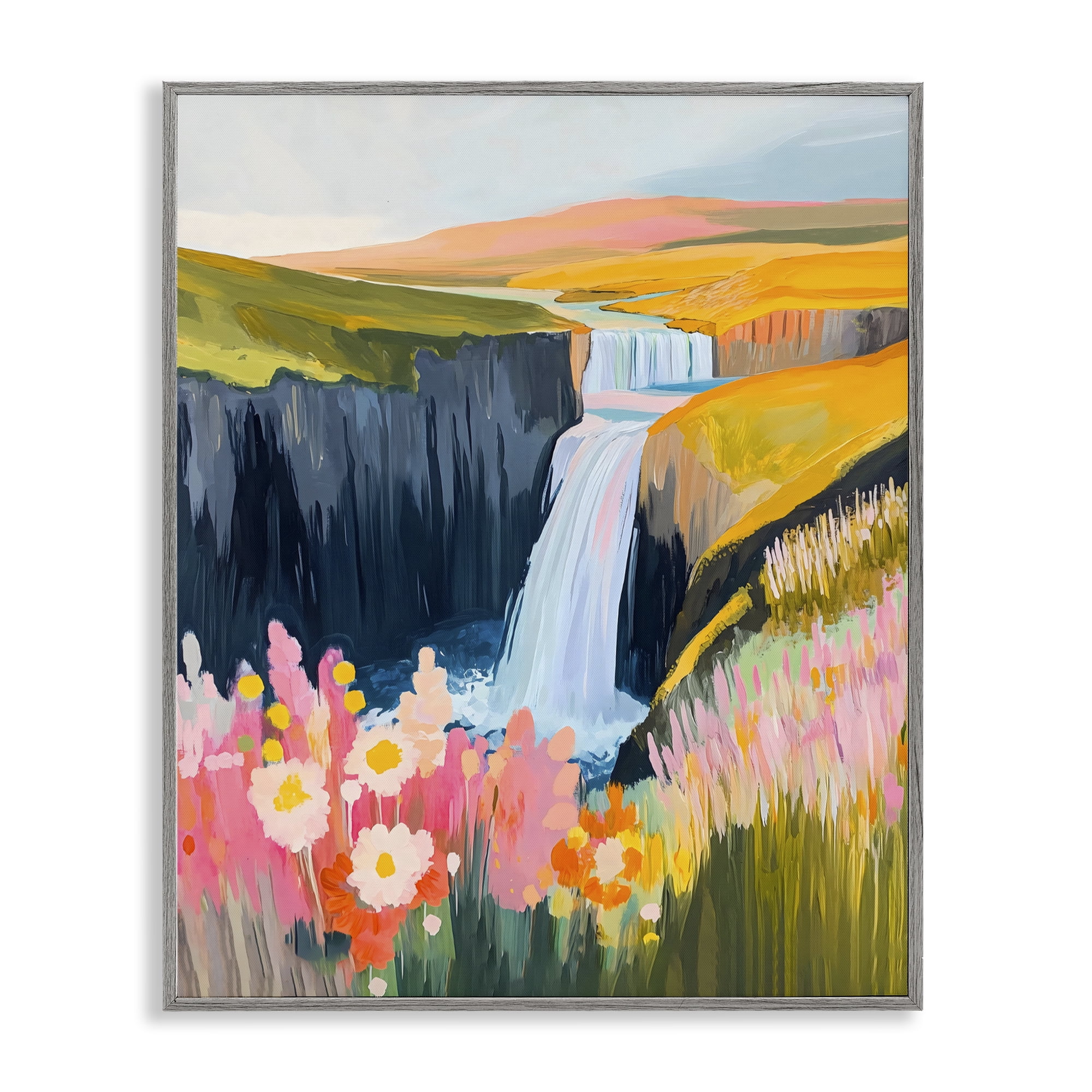 Stupell Industries Colorful Waterfall in Valley Gray Framed Giclee Art, design by The Prints Vibe