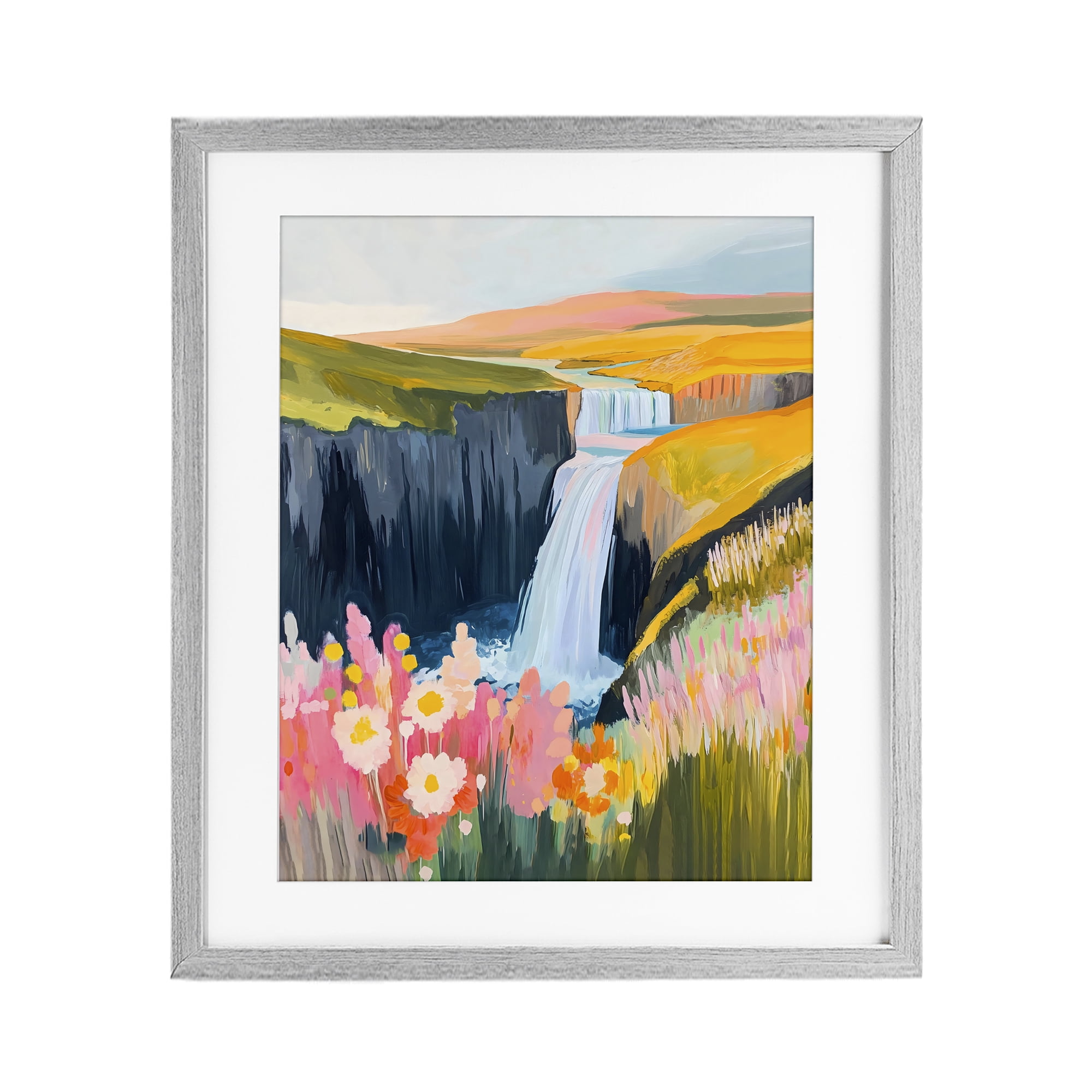 Stupell Industries Colorful Waterfall in Valley Gray Framed Print Under Glass, design by The Prints Vibe