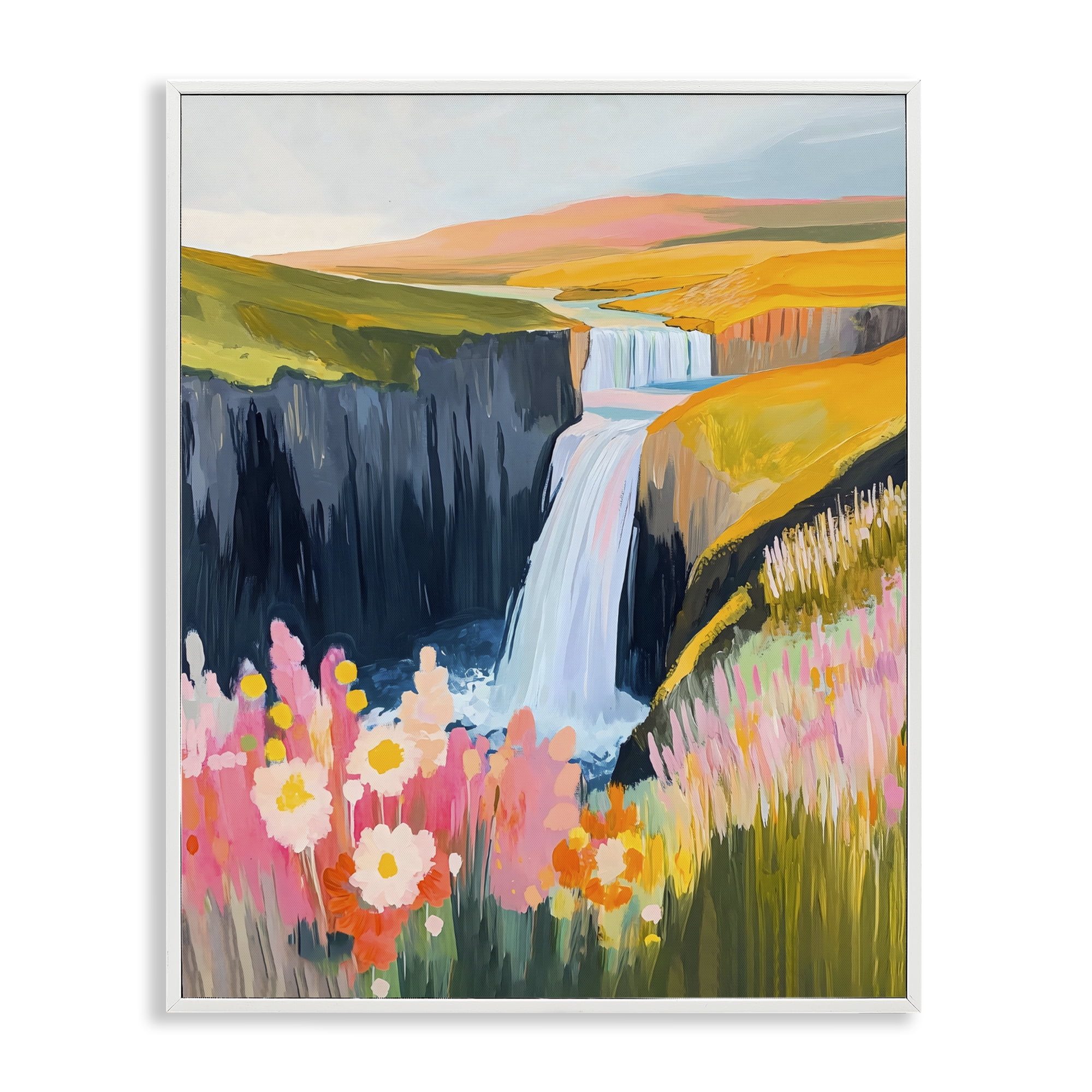 Stupell Industries Colorful Waterfall in Valley White Framed Giclee Art, design by The Prints Vibe